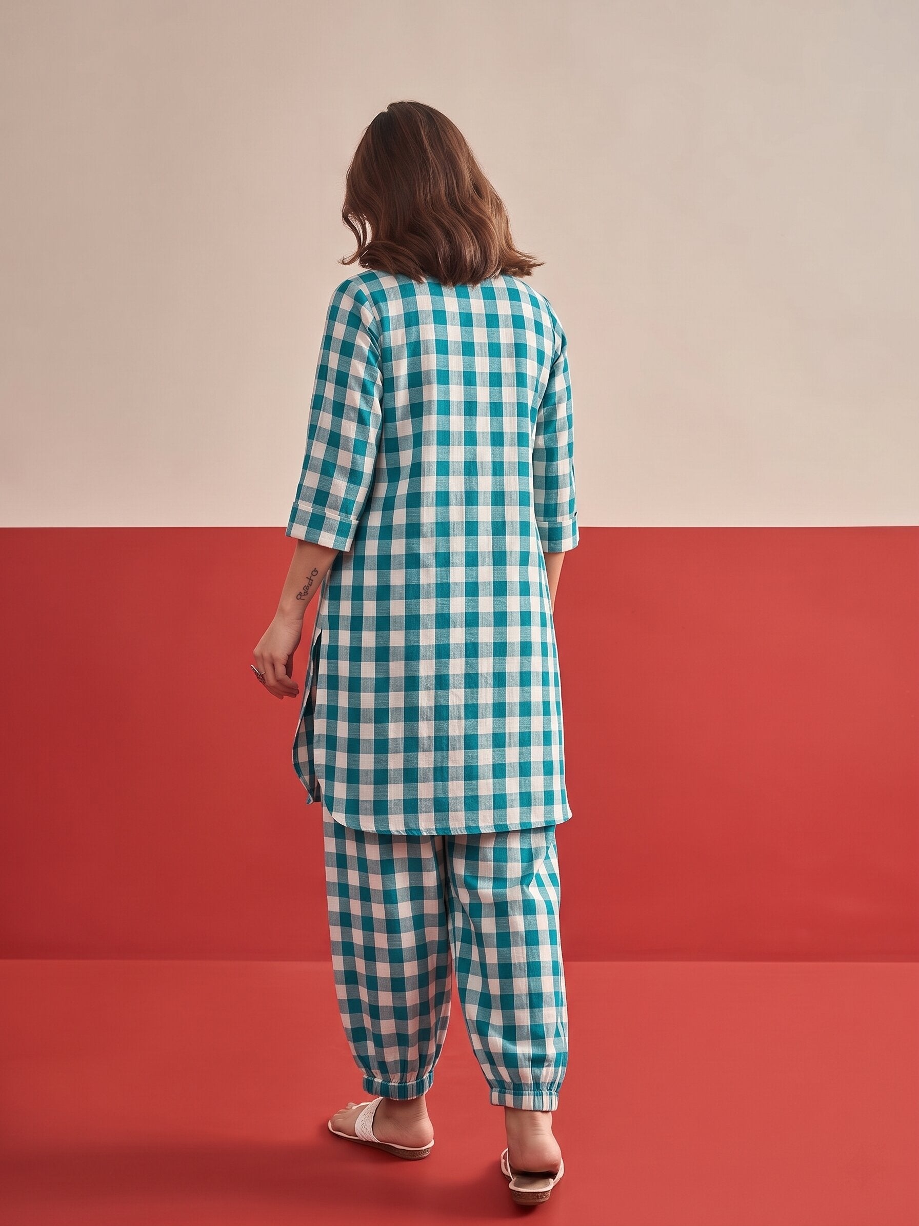 Blue Big Check Afghani Set