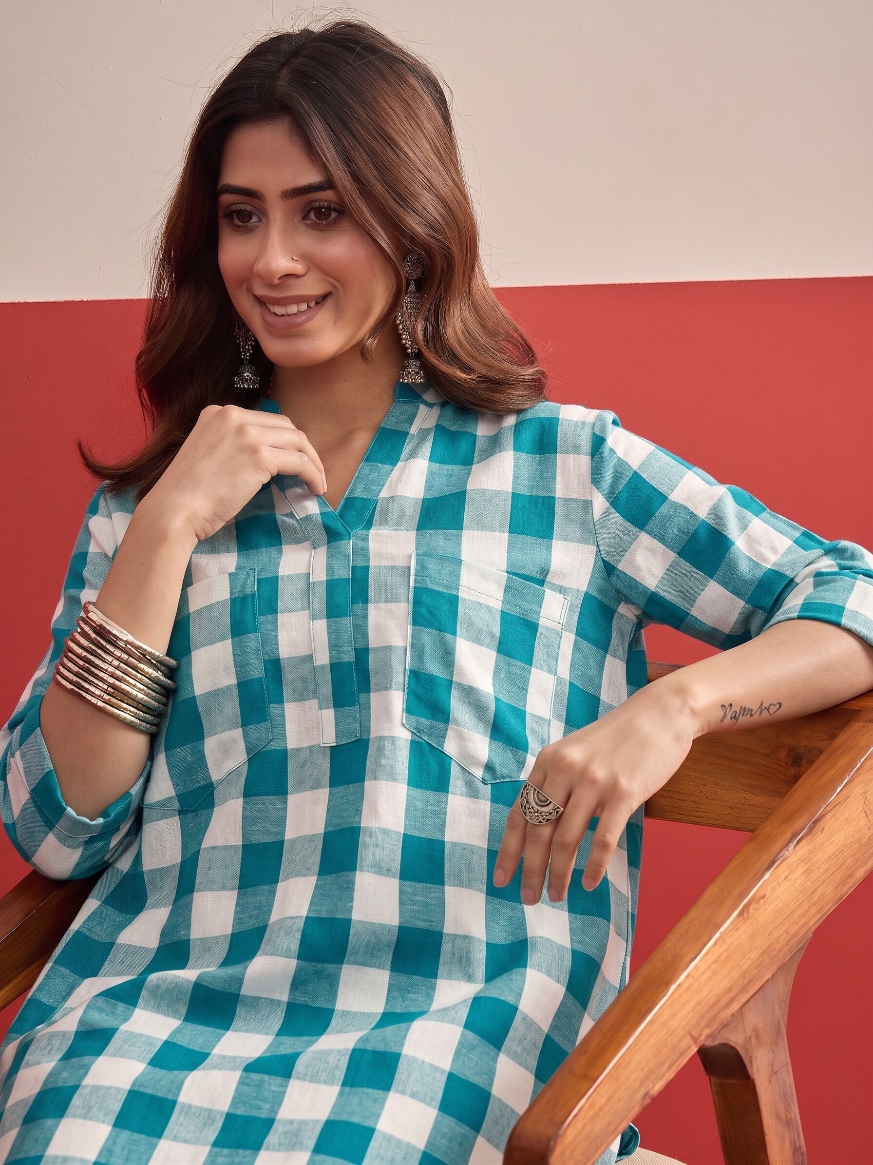 Blue Big Check Afghani Set