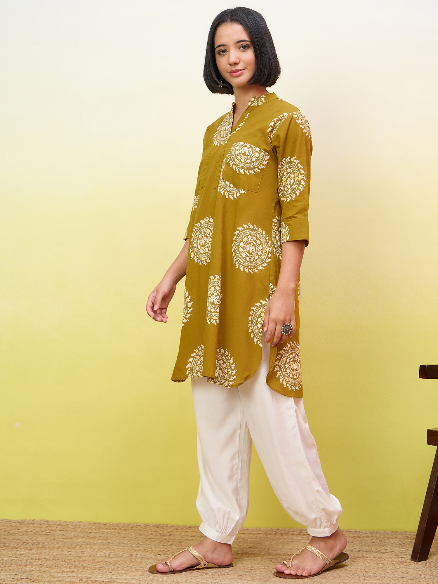 Yellow Kurta White Afghani Set