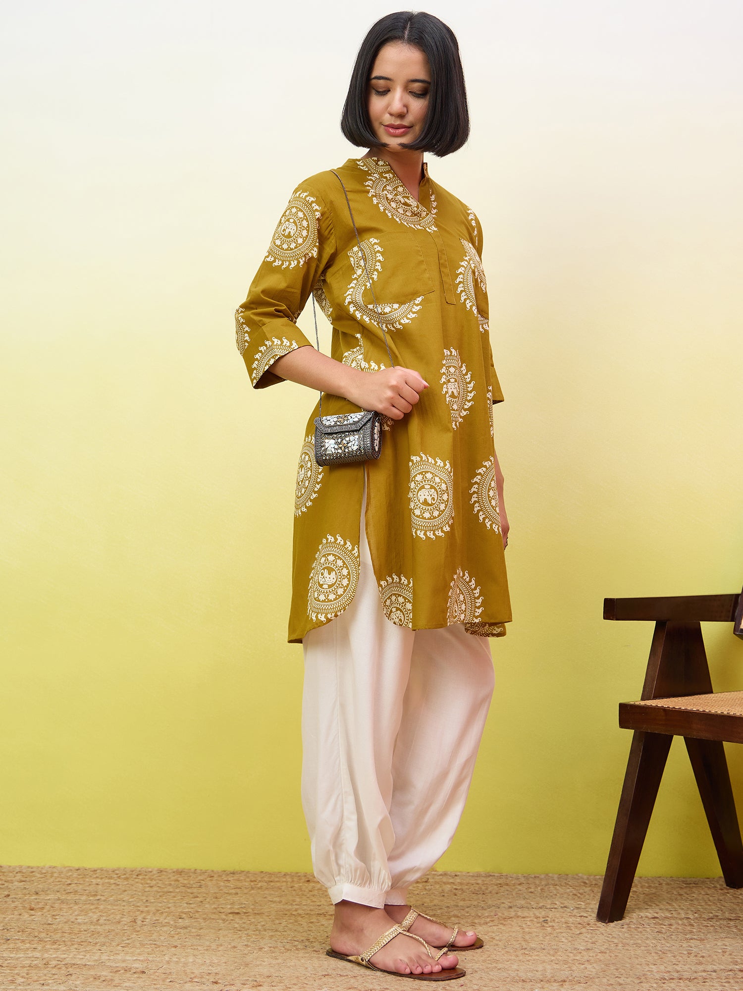 Yellow Kurta White Afghani Set