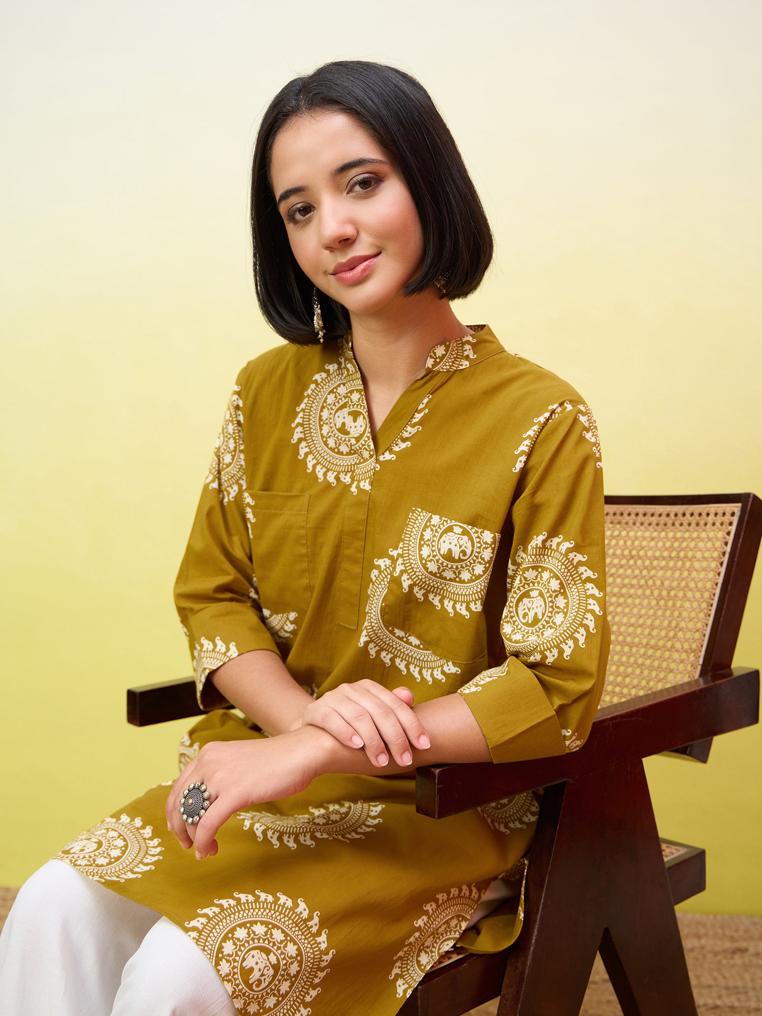 Yellow Kurta White Afghani Set
