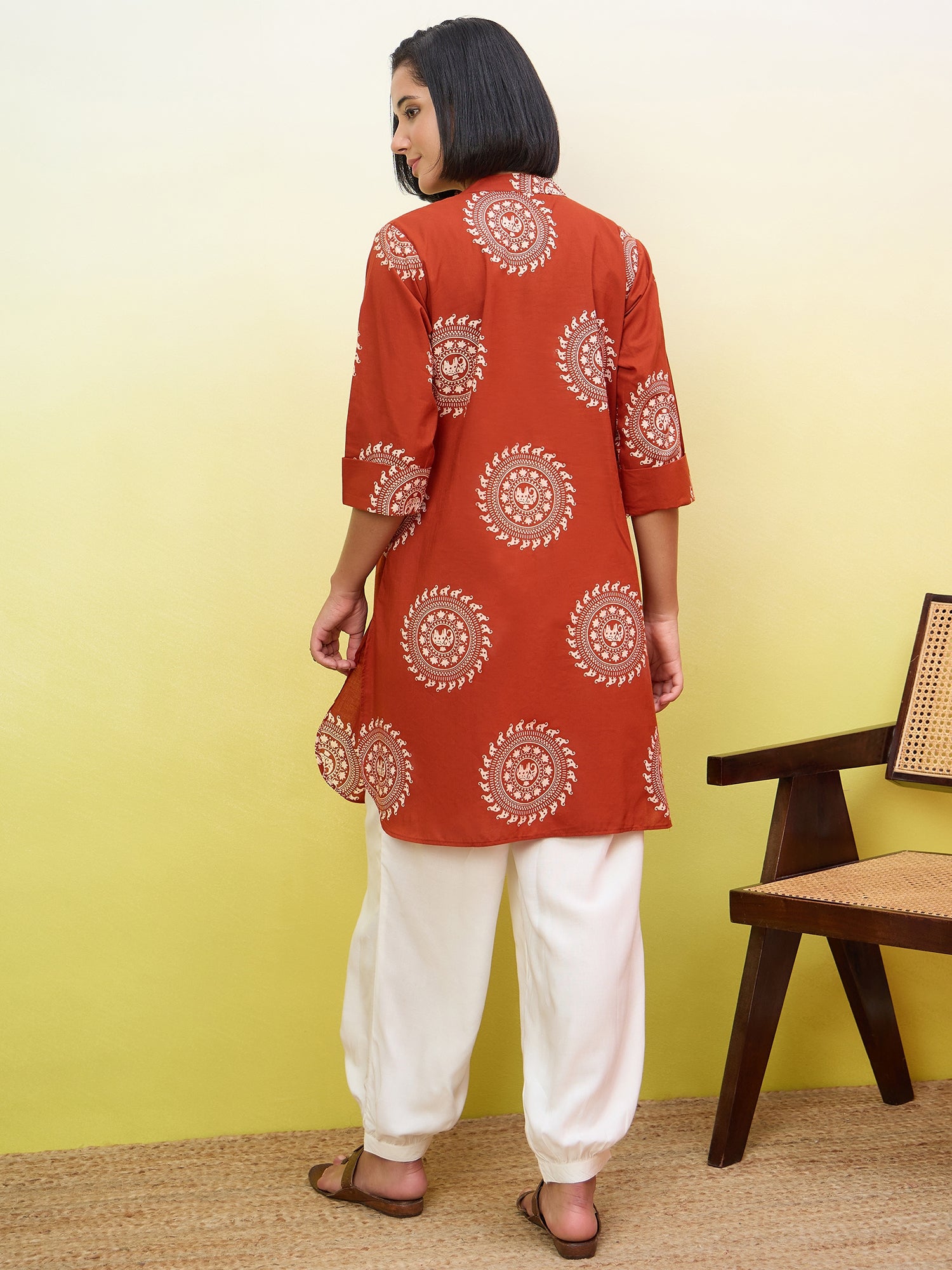 Rust Kurta White Afghani Set