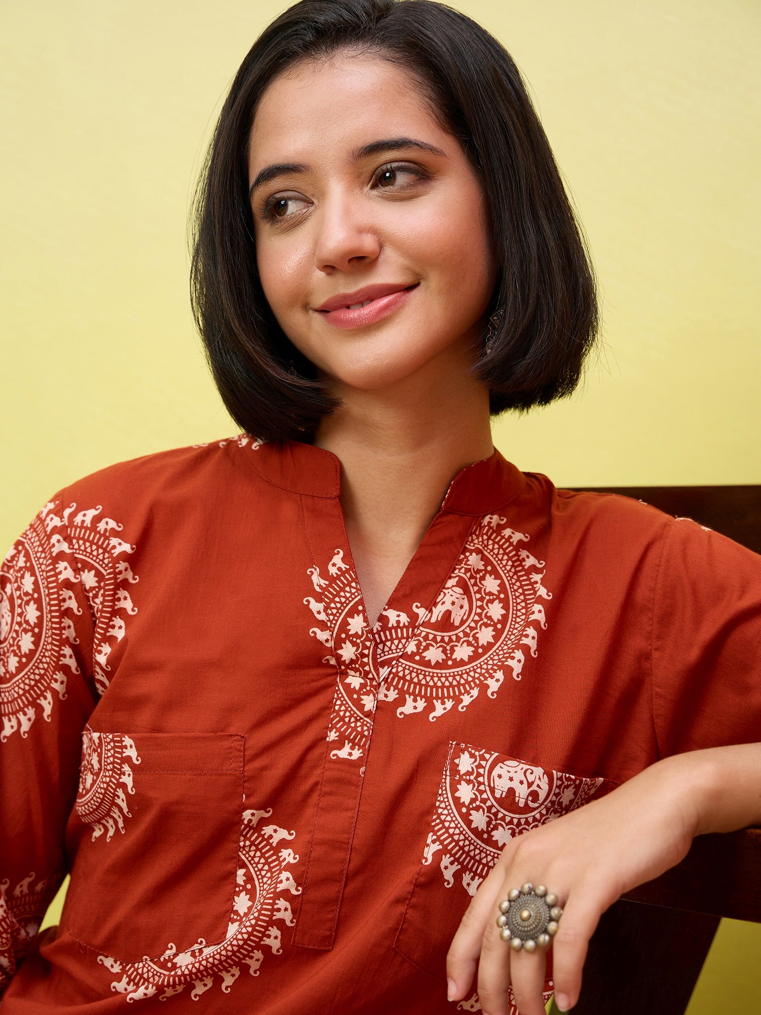 Rust Kurta White Afghani Set