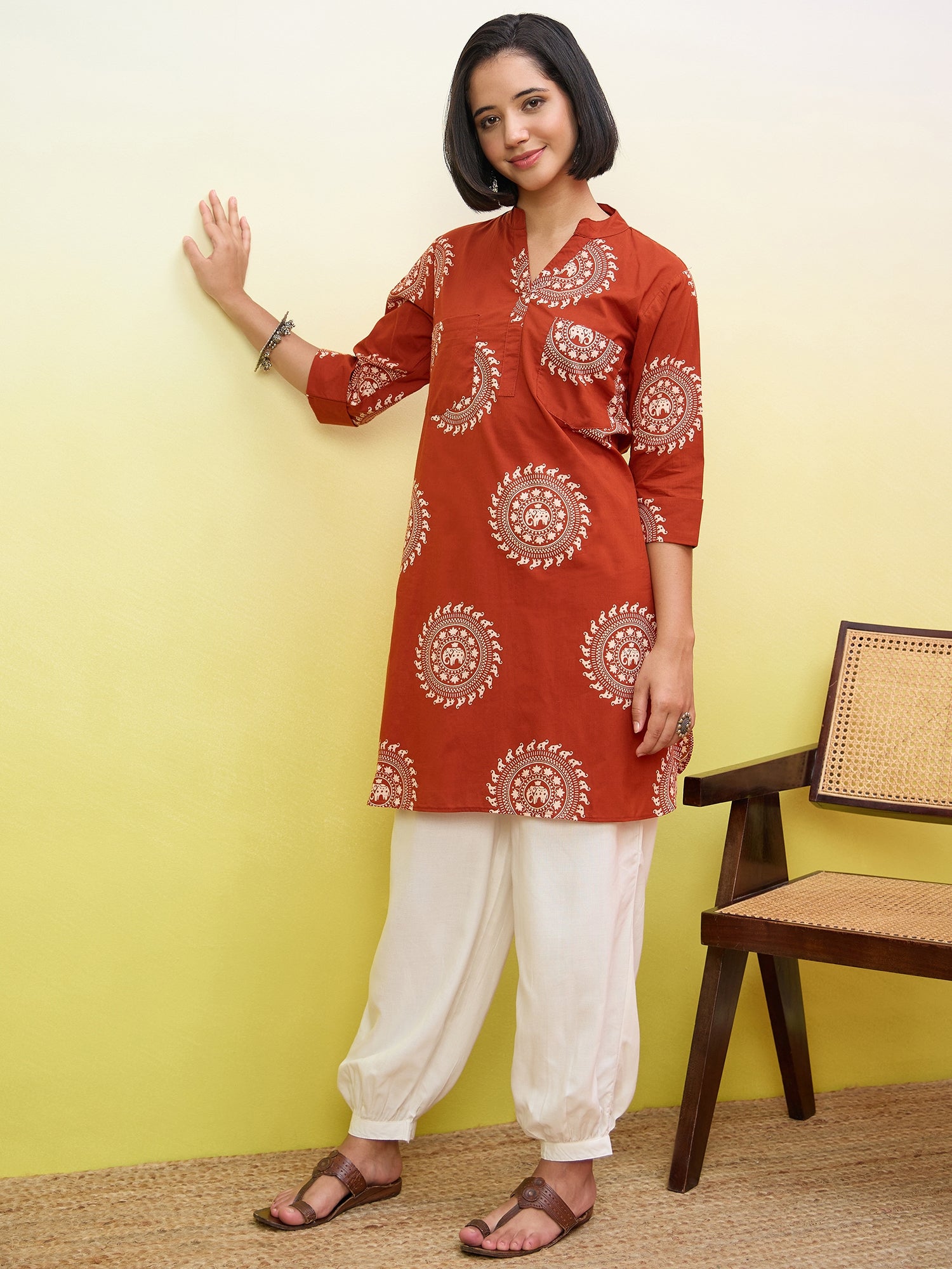 Rust Kurta White Afghani Set
