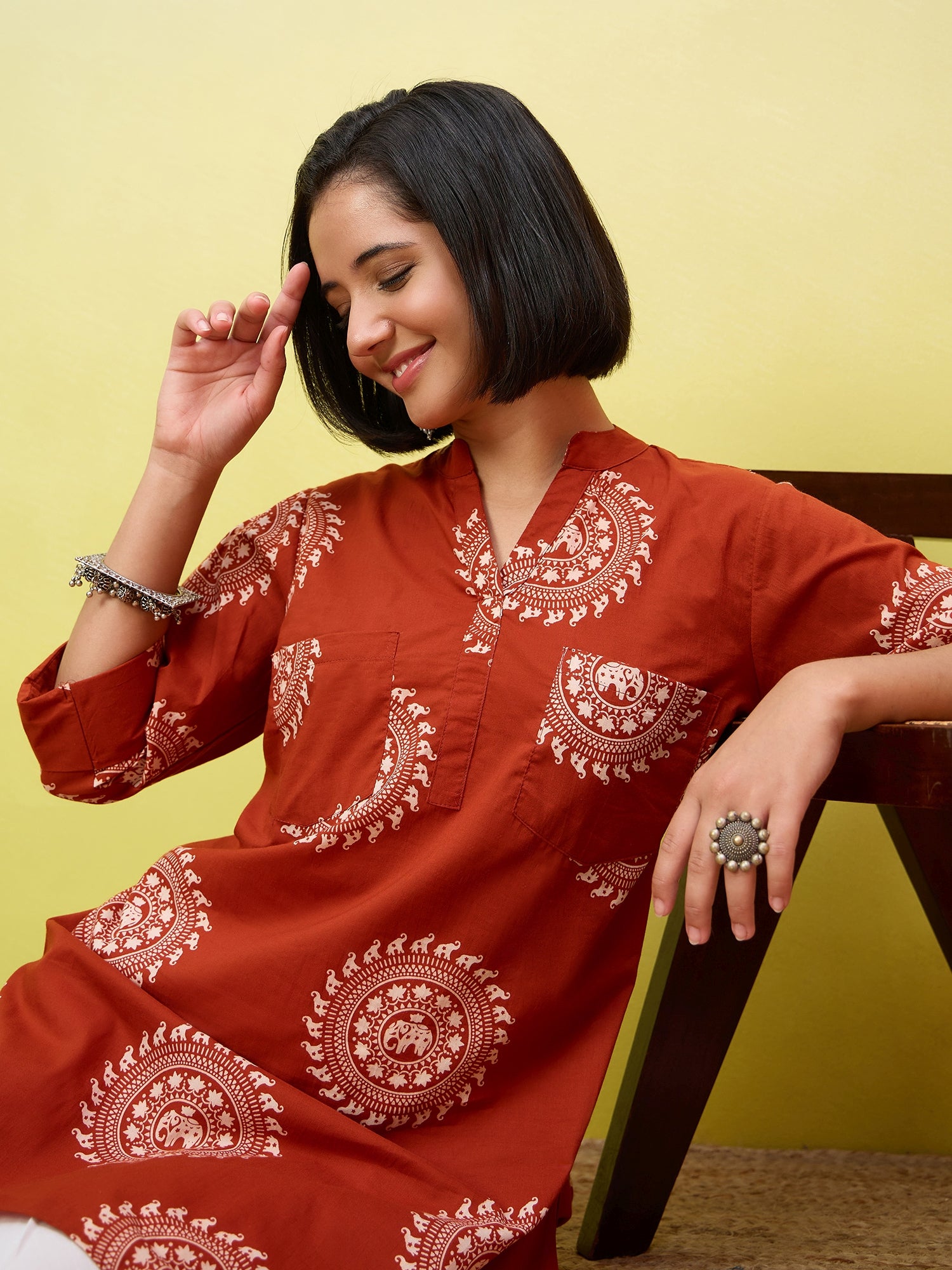 Rust Kurta White Afghani Set