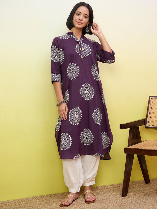 Purple Kurta White Afghani Set