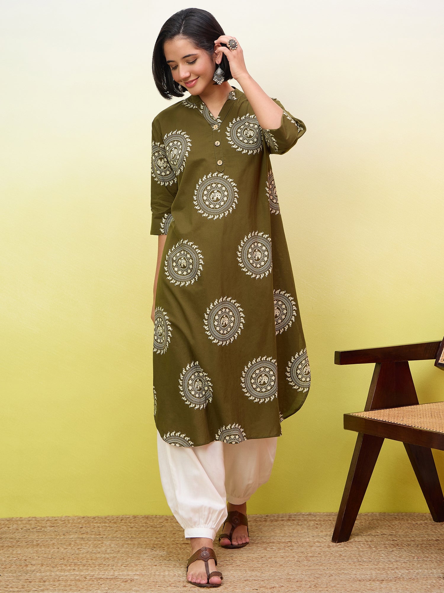 Green kurta White Afghani Set