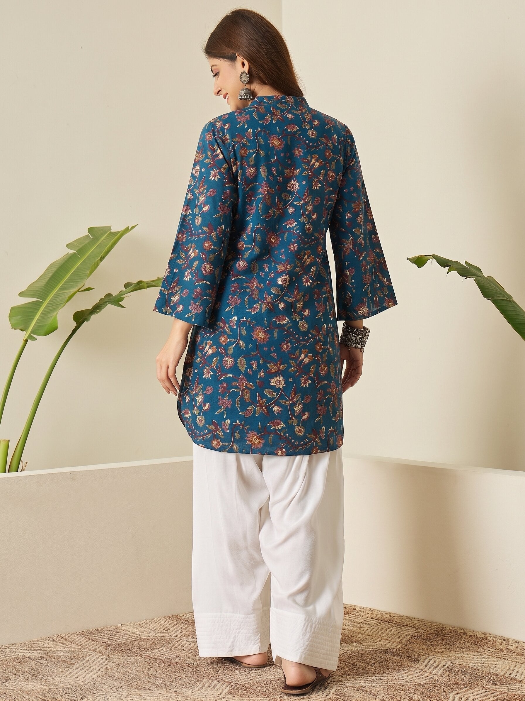 Blue Classic Floral White Salwar Set