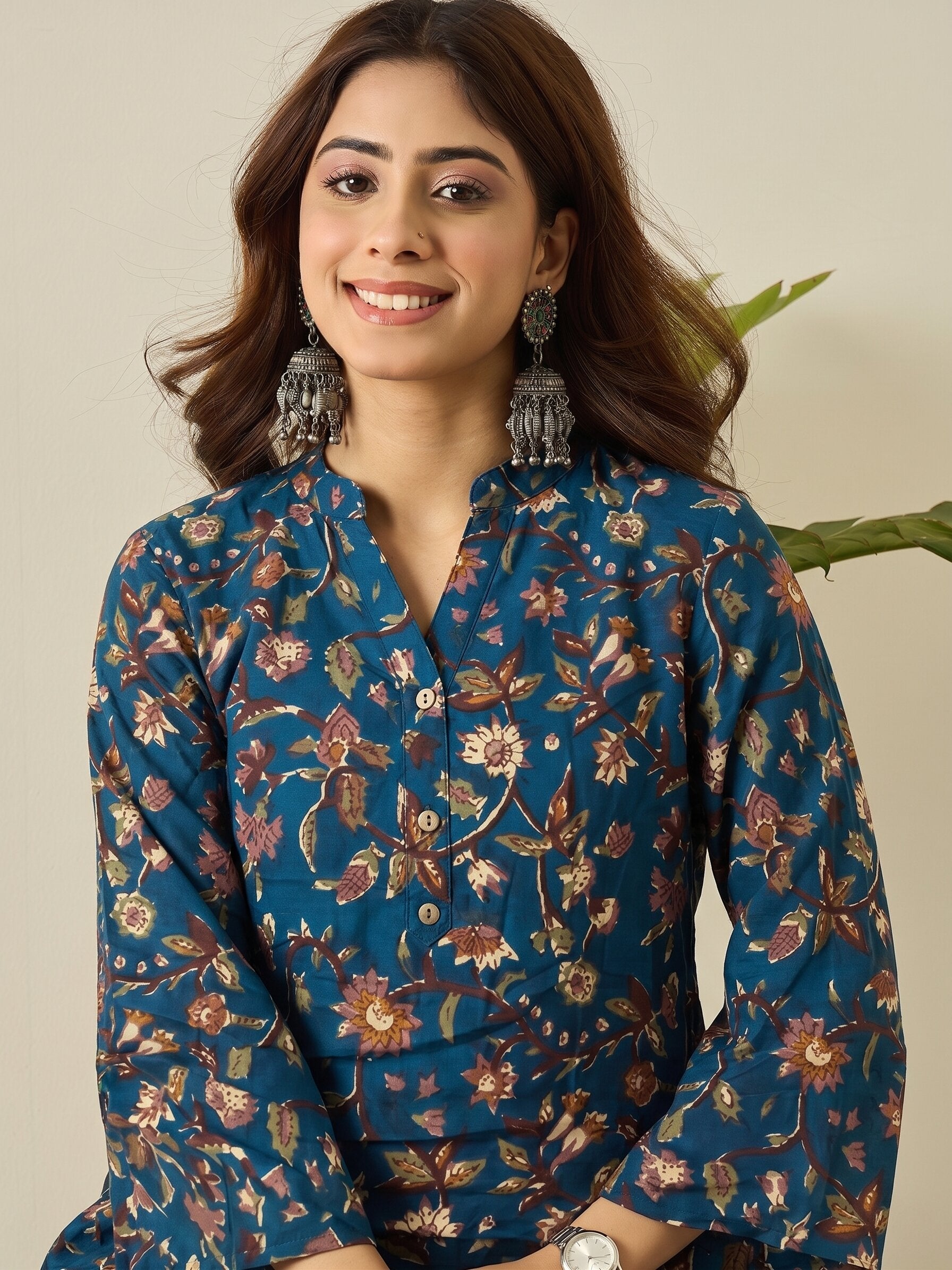 Blue Classic Floral White Salwar Set