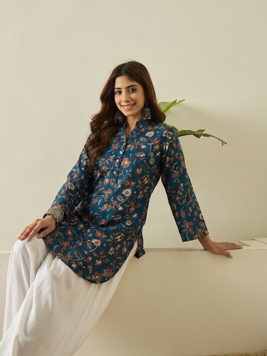 Blue Classic Floral White Salwar Set