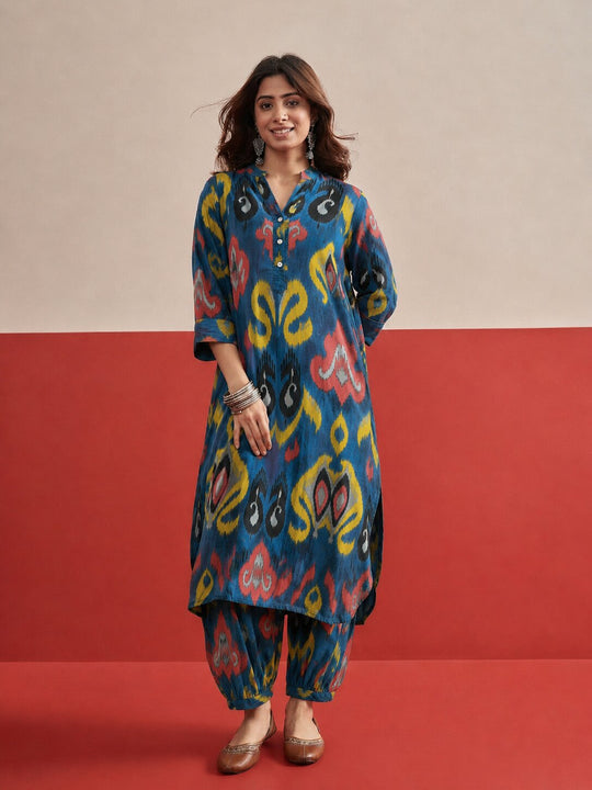 Blue Green Ikat Afghani Salwar Set