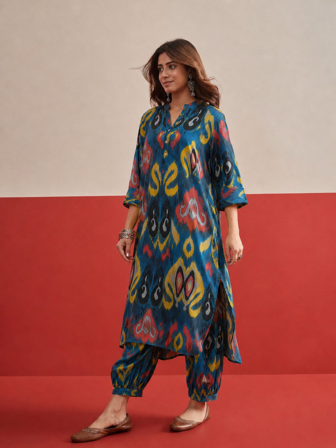 Blue Green Ikat Afghani Salwar Set