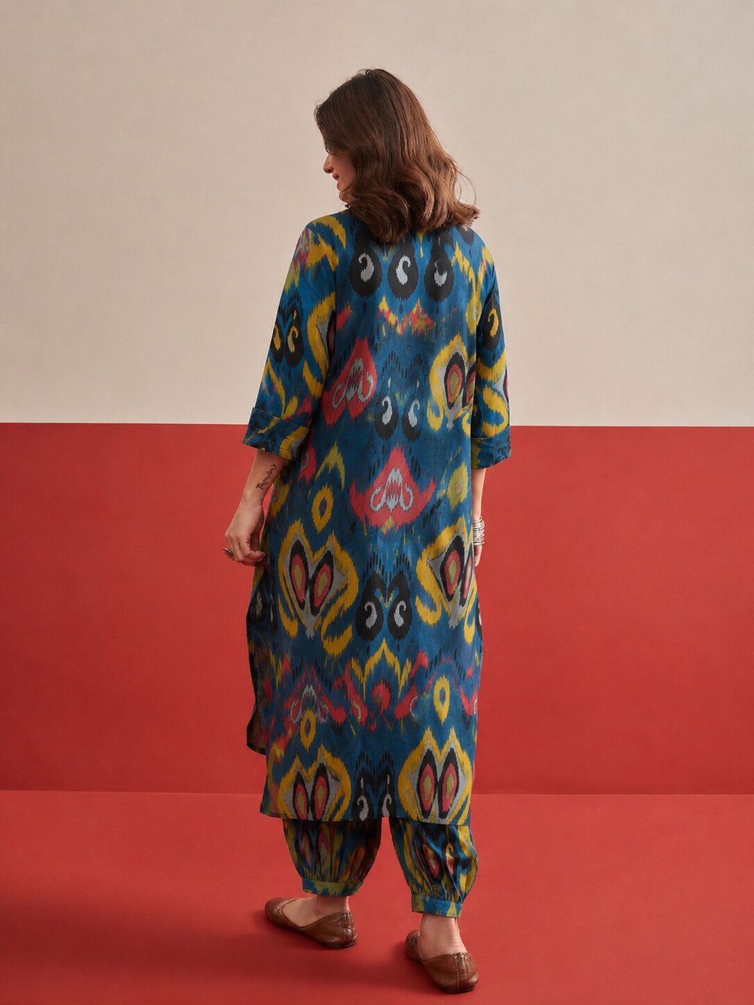 Blue Green Ikat Afghani Salwar Set