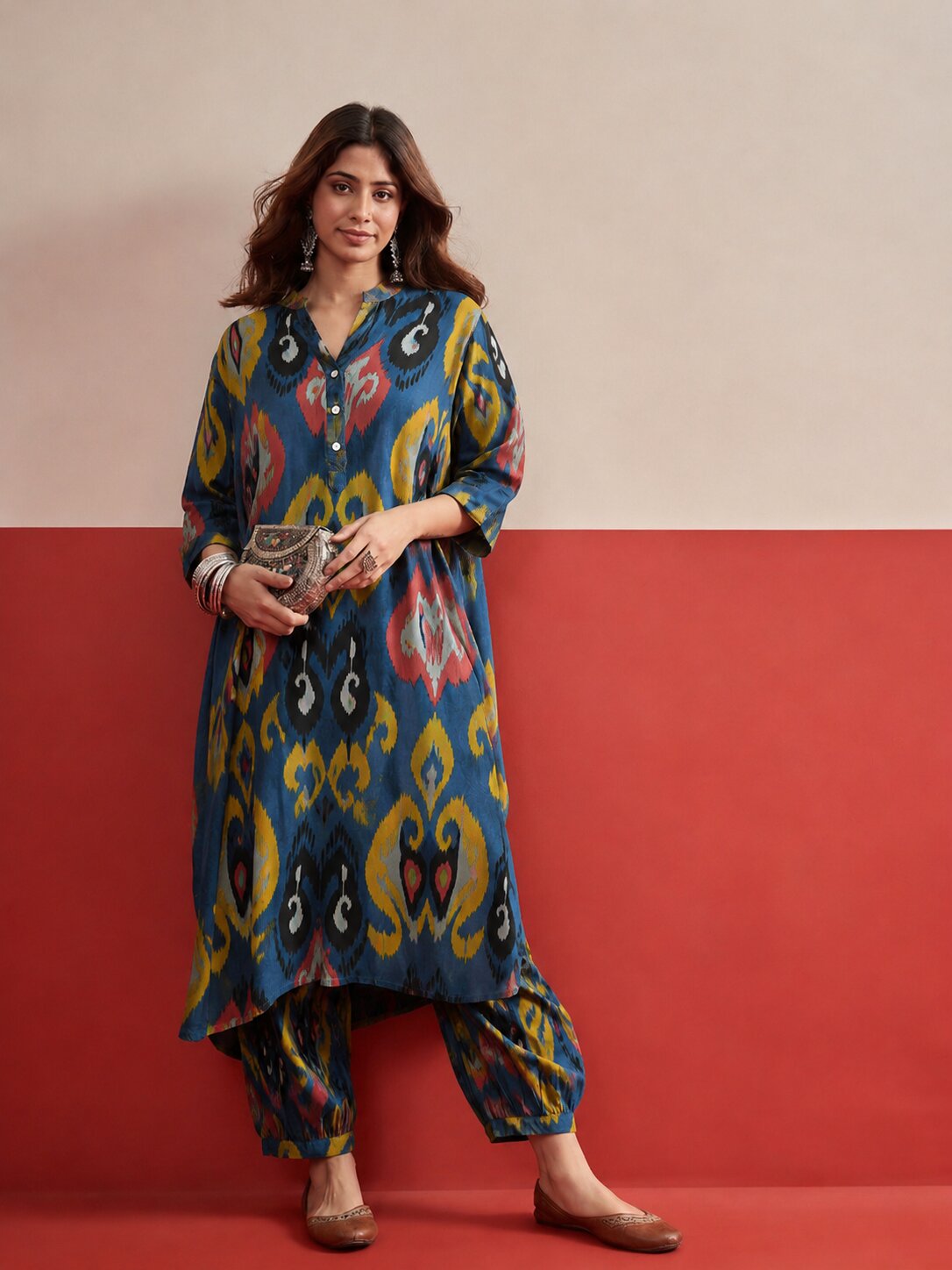 Blue Green Ikat Afghani Salwar Set