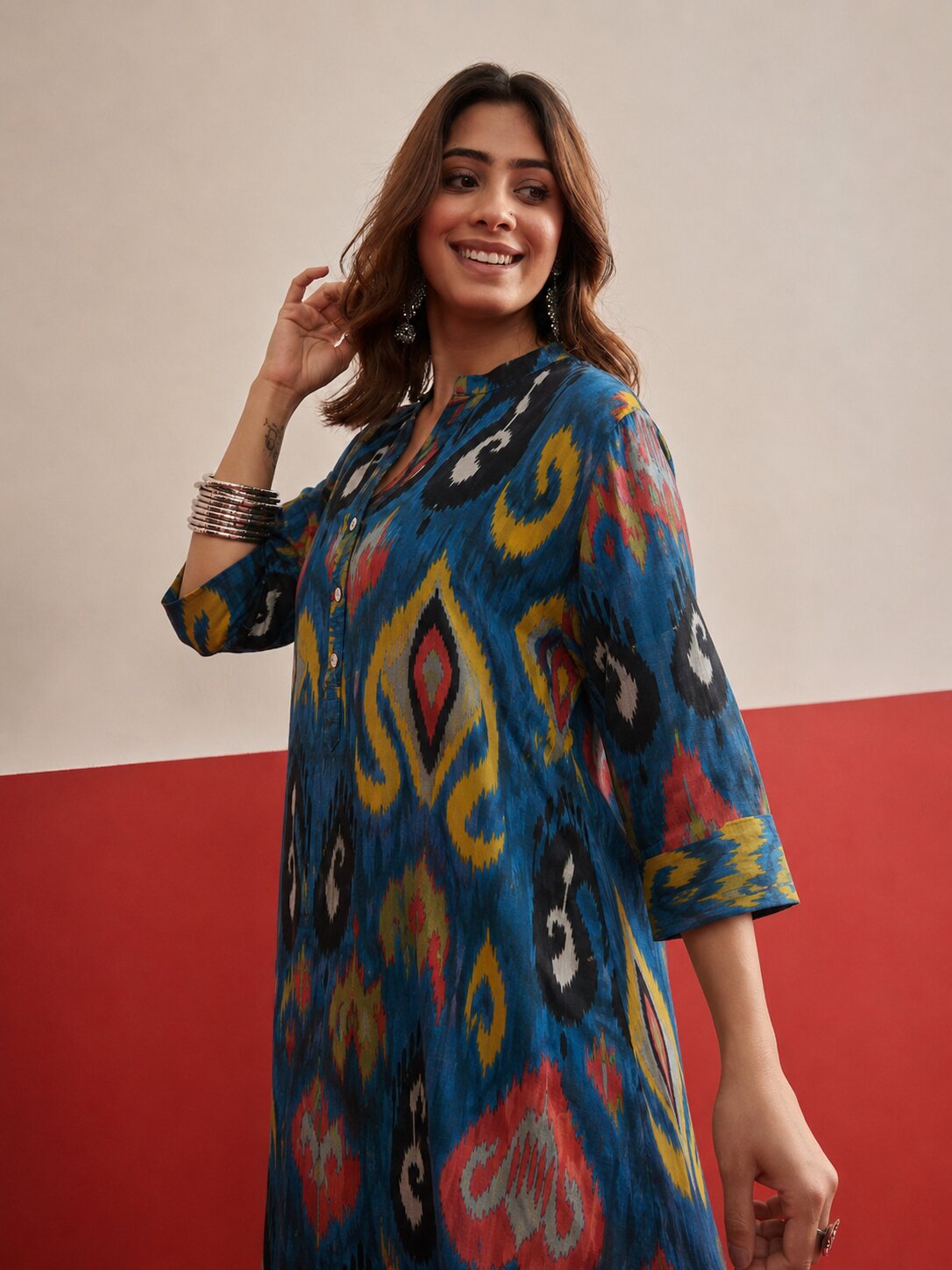 Blue Green Ikat Afghani Salwar Set