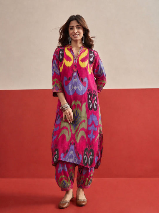 Pink Blue Ikat Afghani Salwar Set