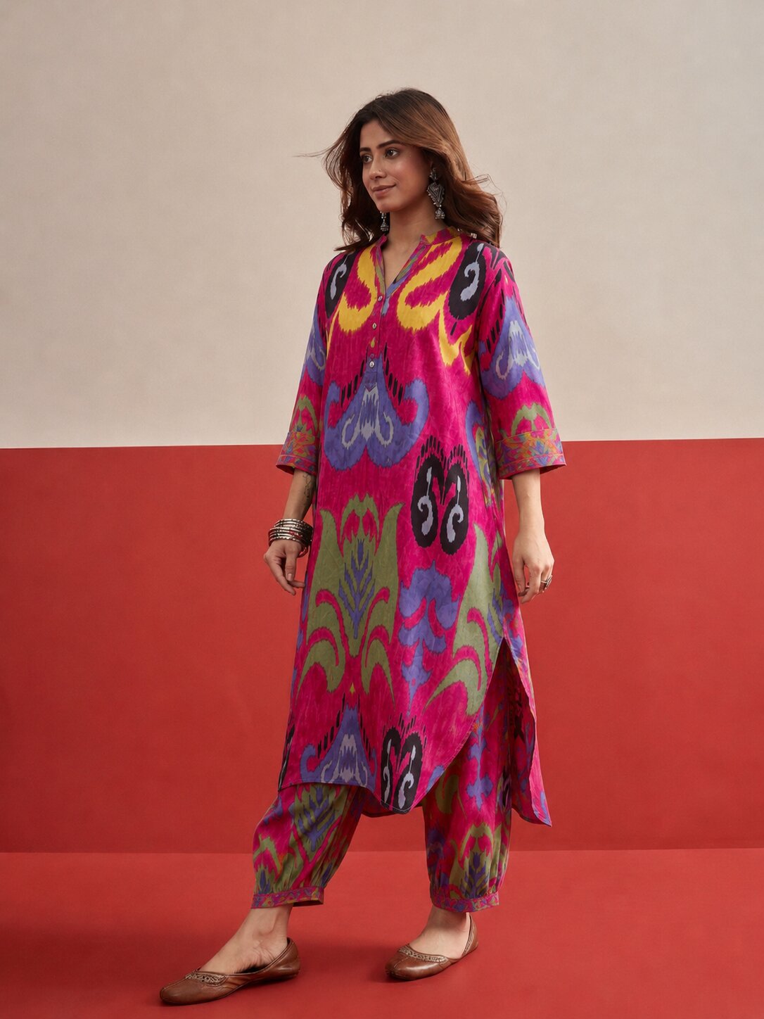 Pink Blue Ikat Afghani Salwar Set