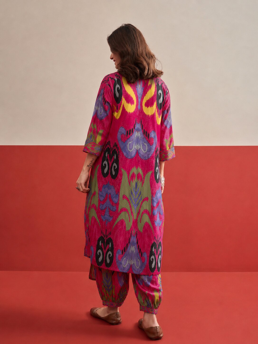 Pink Blue Ikat Afghani Salwar Set