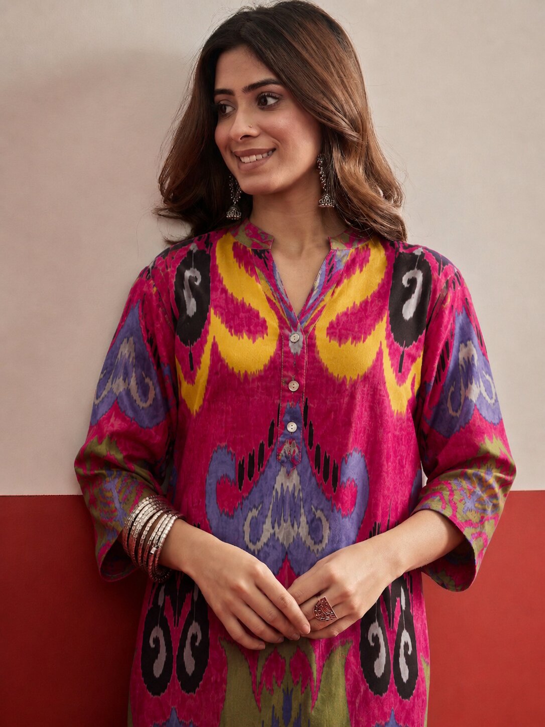 Pink Blue Ikat Afghani Salwar Set