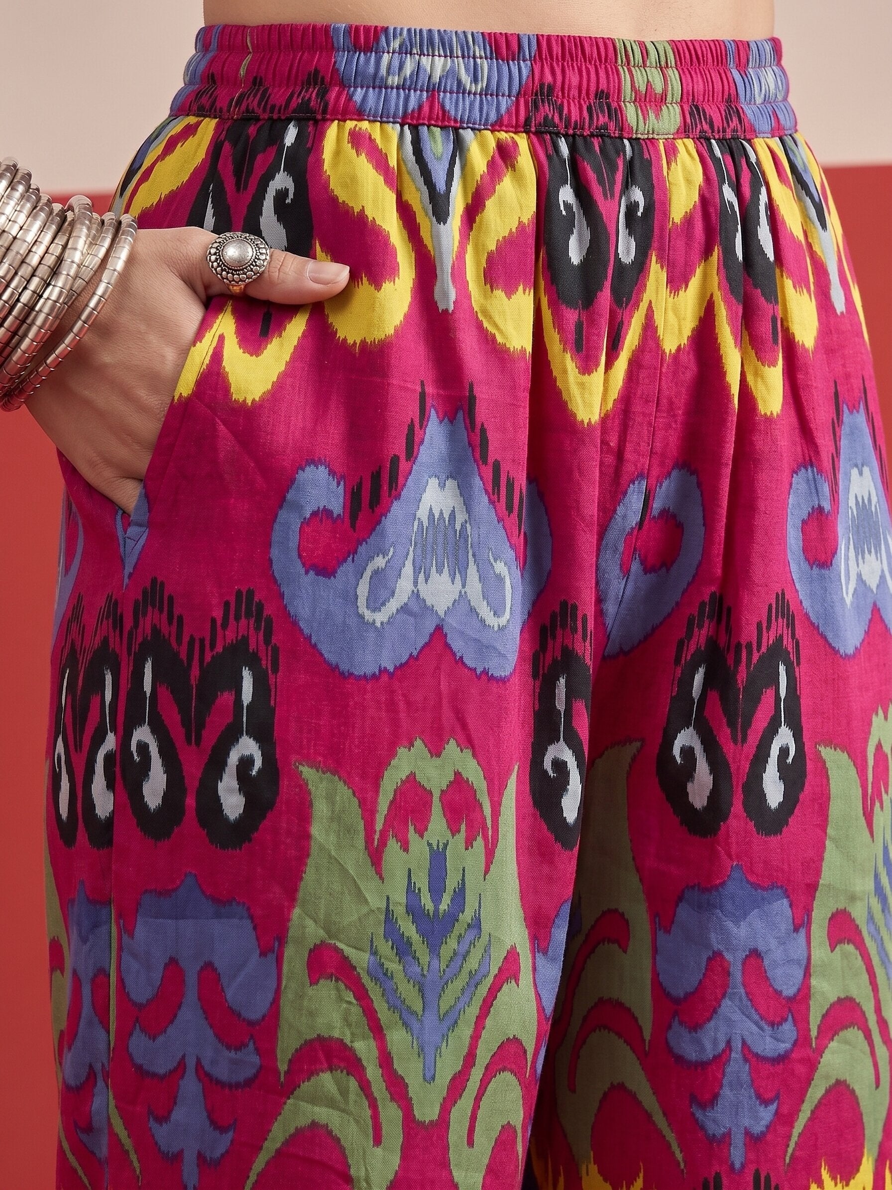 Pink Blue Ikat Afghani Salwar Set