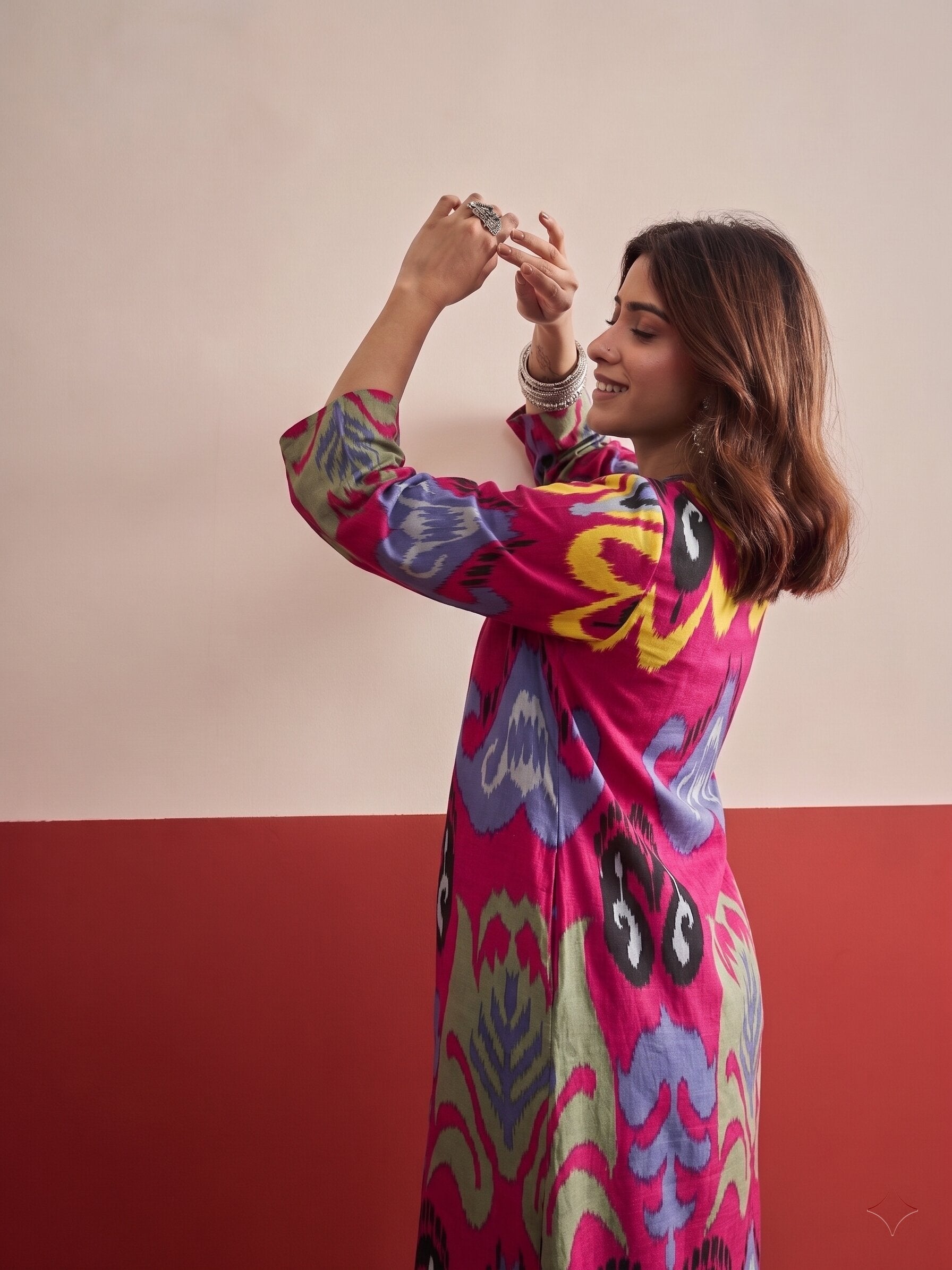 Pink Blue Ikat Afghani Salwar Set