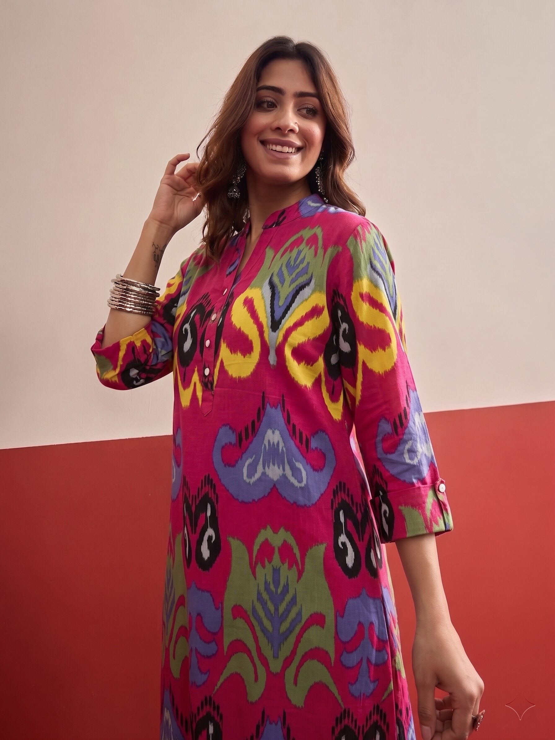 Pink Blue Ikat Afghani Salwar Set