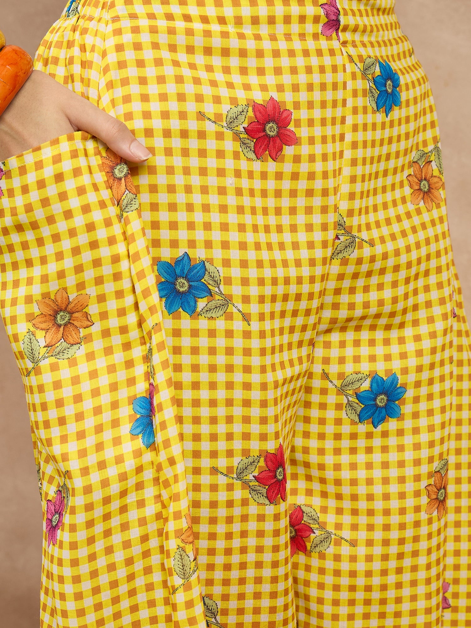 Yellow Check Floral Balloon Co-Ord