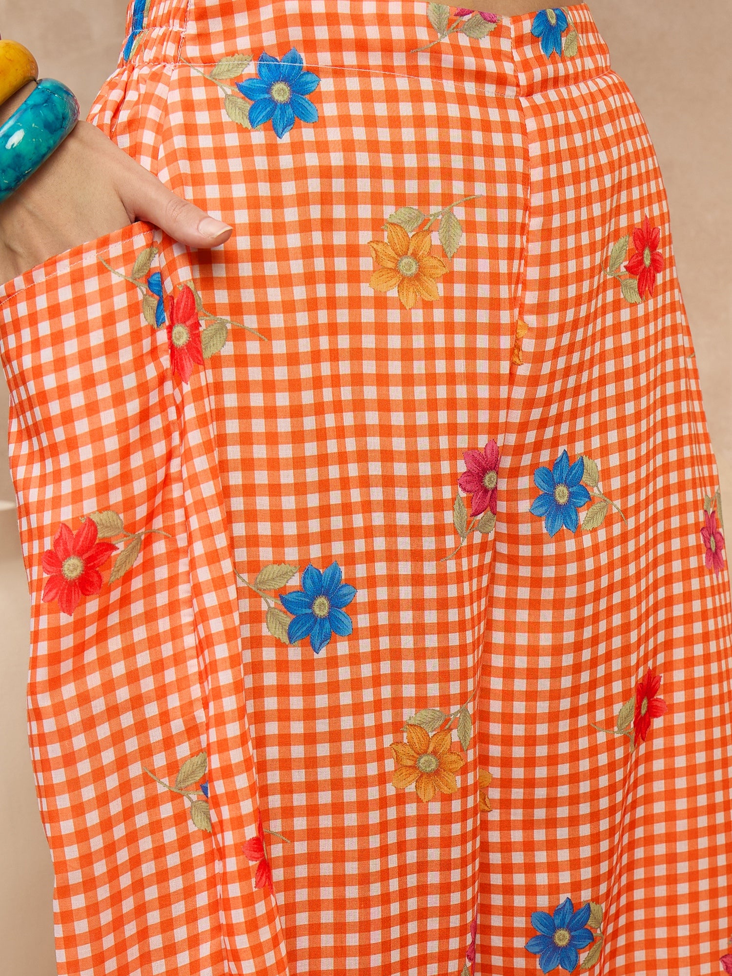 Orange Check Floral Balloon Co-Ord