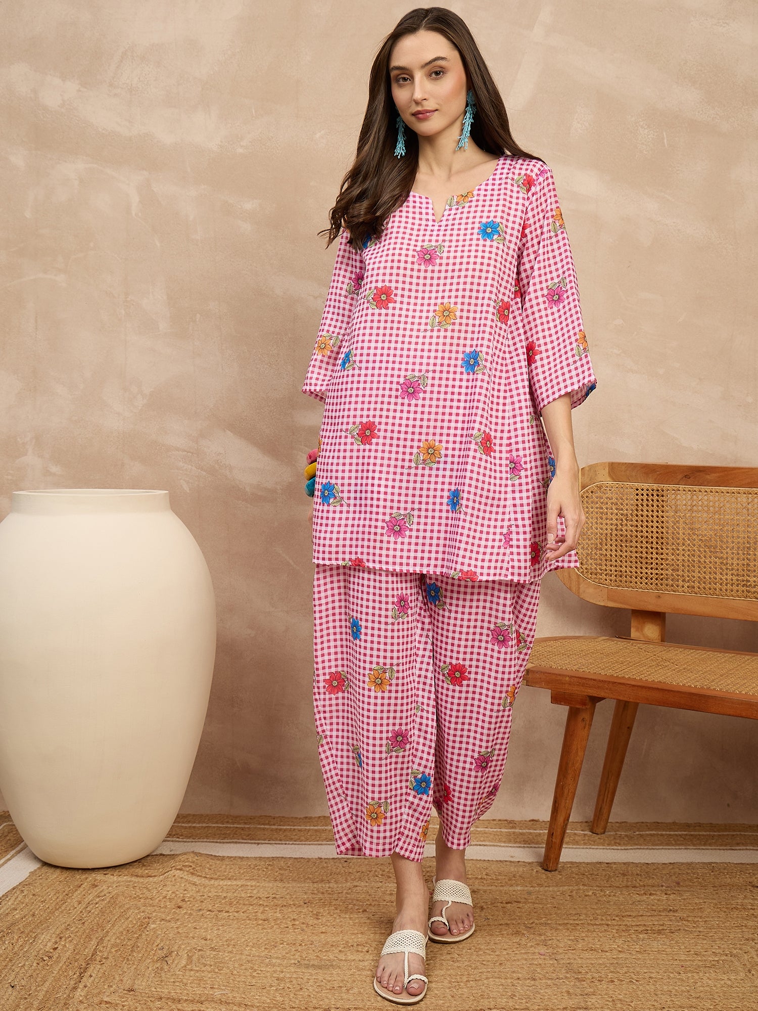 Fuchsia Check Floral Balloon Co-Ord
