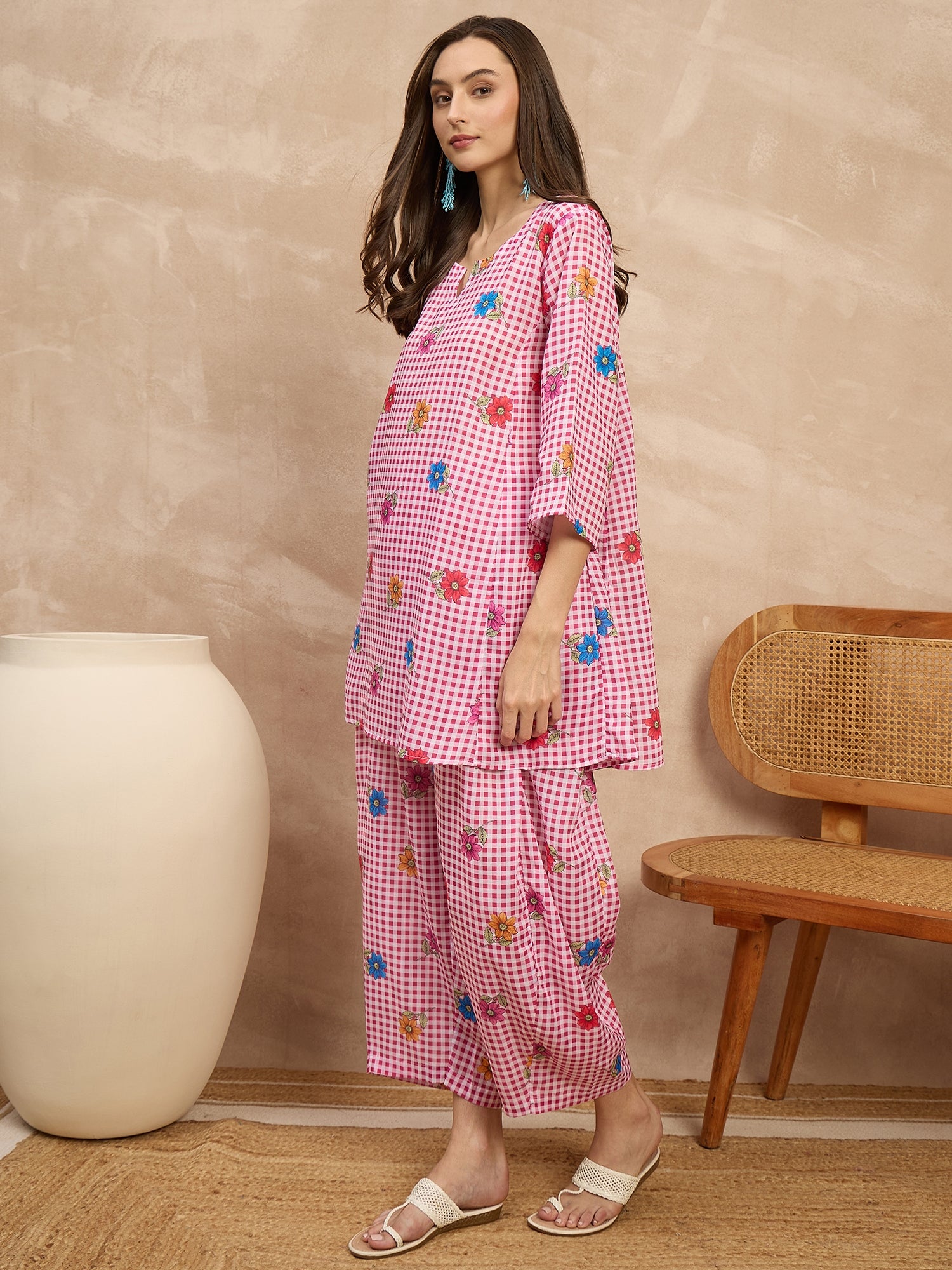 Fuchsia Check Floral Balloon Co-Ord