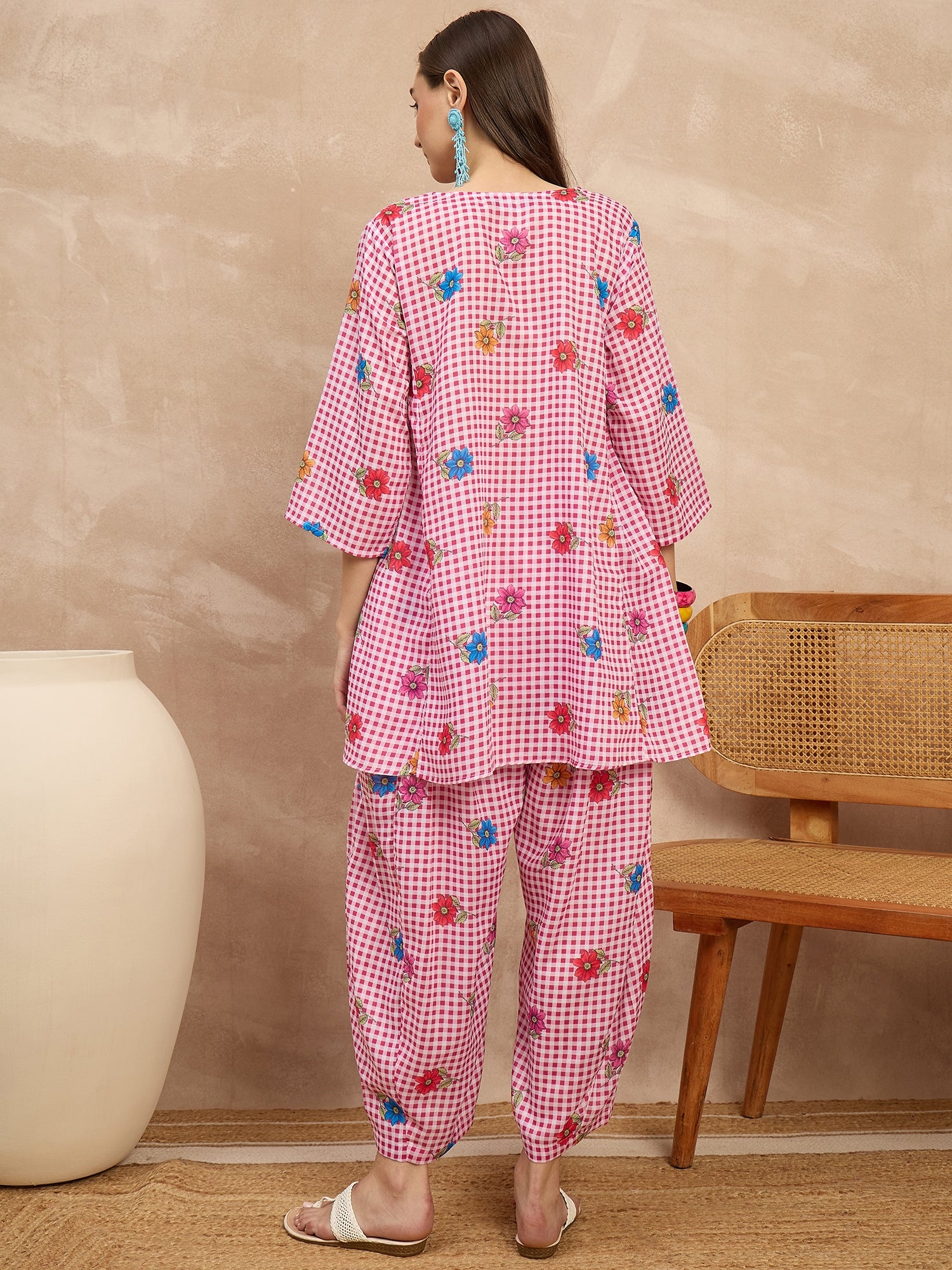 Fuchsia Check Floral Balloon Co-Ord