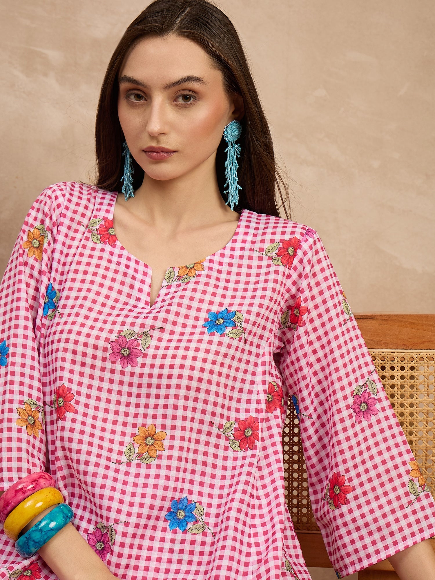 Fuchsia Check Floral Balloon Co-Ord
