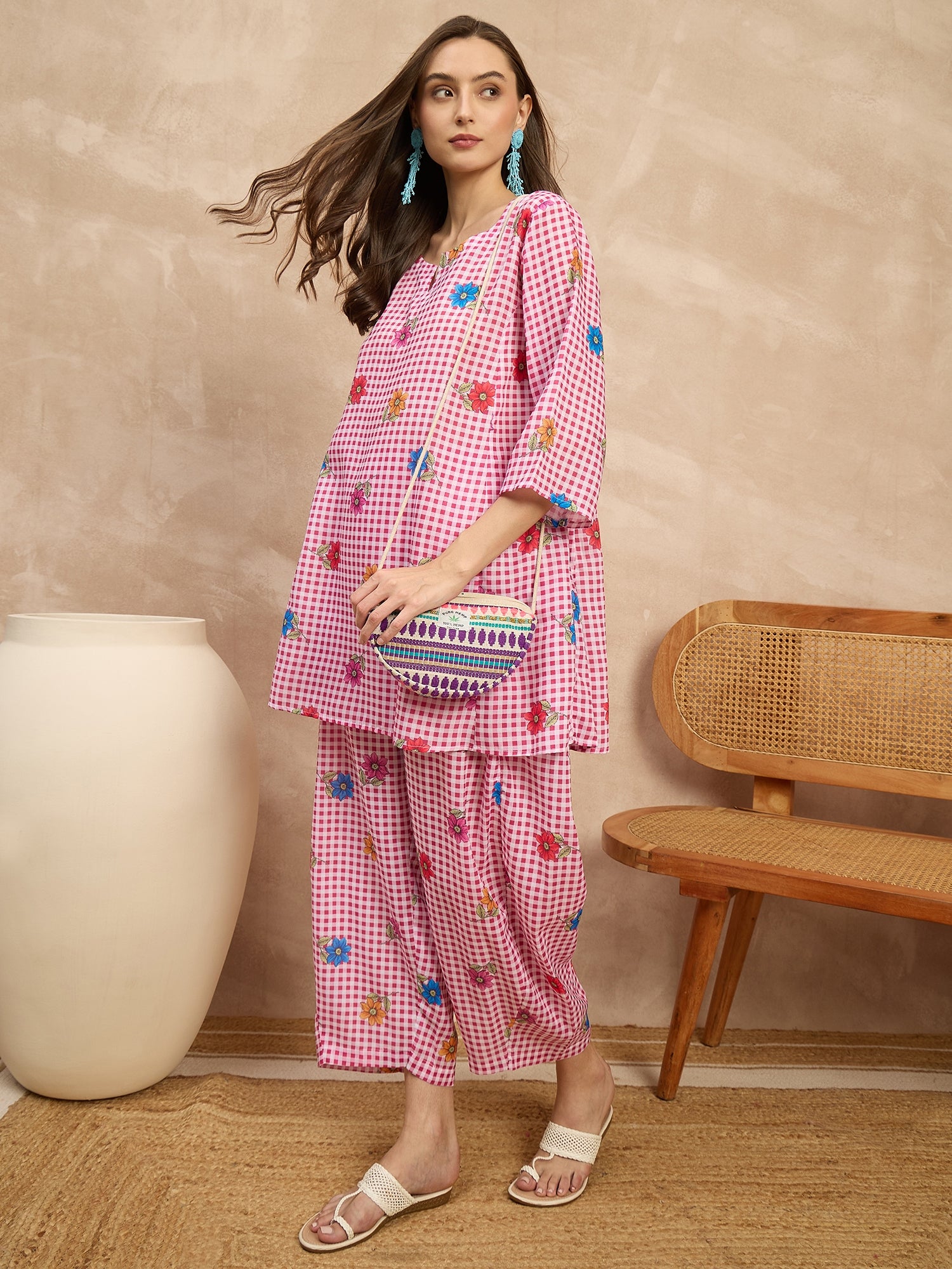 Fuchsia Check Floral Balloon Co-Ord