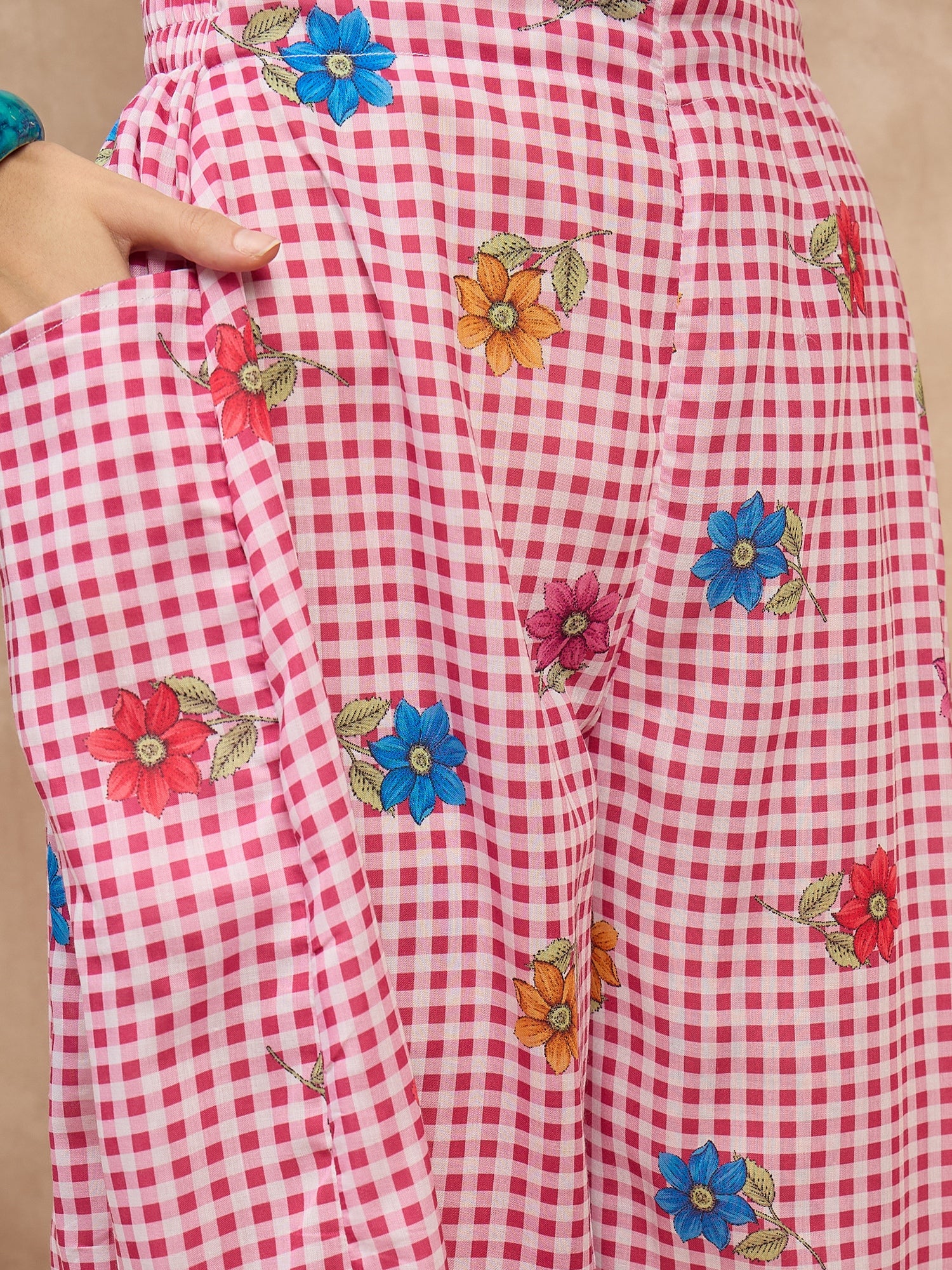 Fuchsia Check Floral Balloon Co-Ord