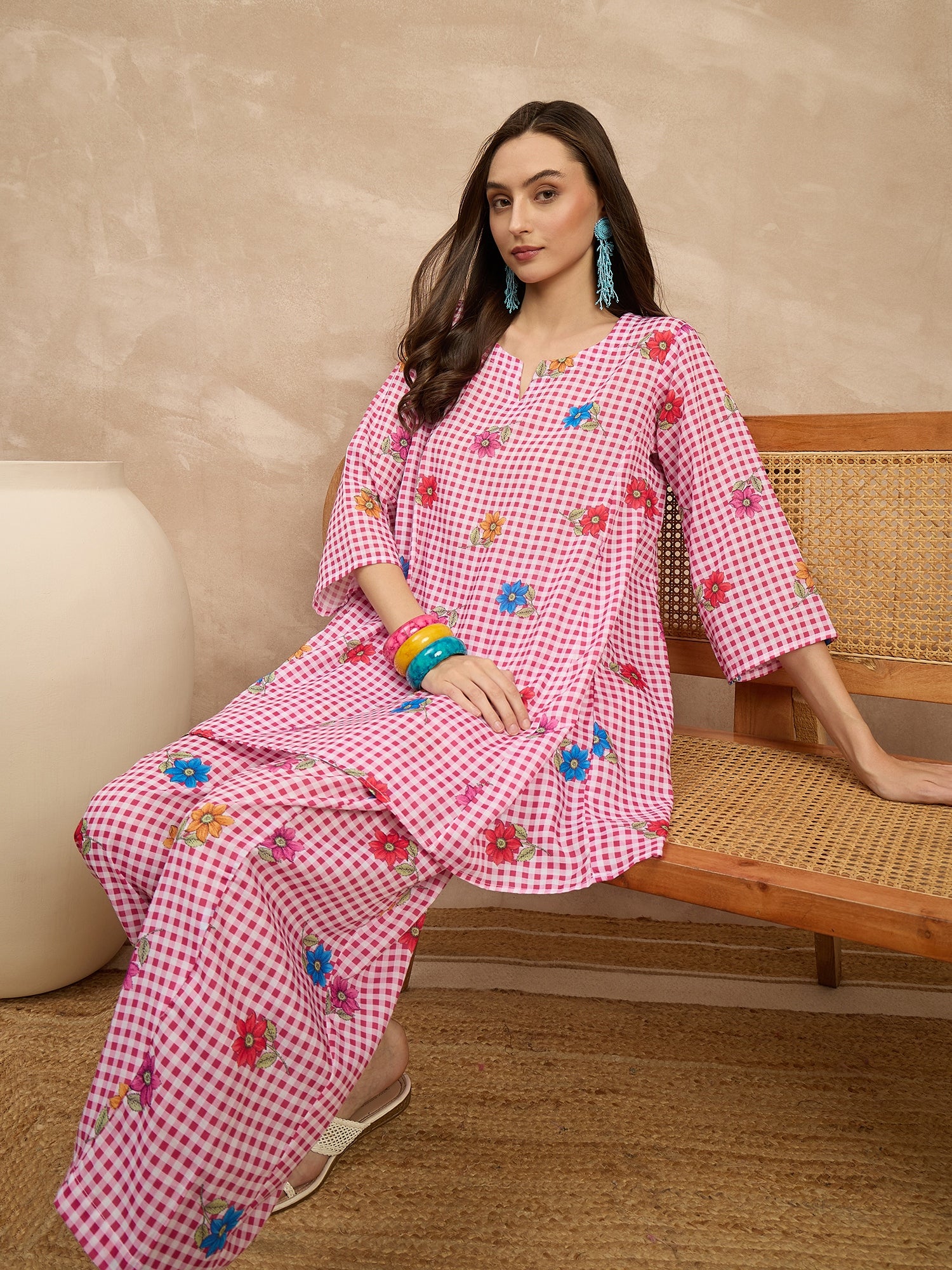 Fuchsia Check Floral Balloon Co-Ord