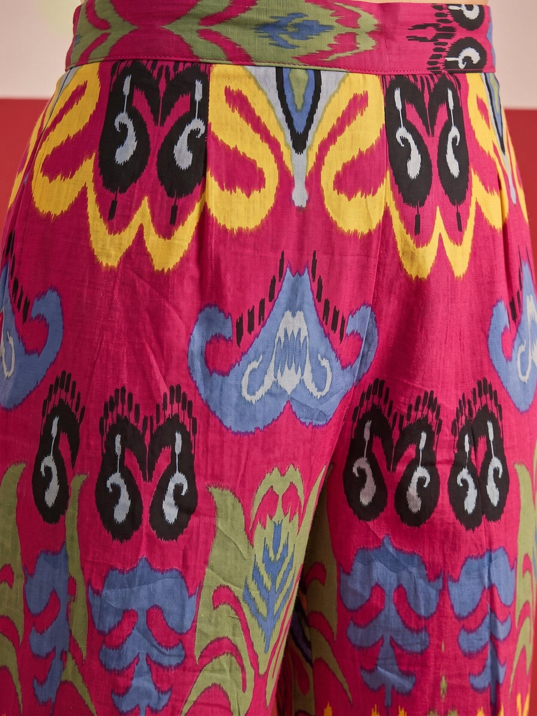 Dull Fuchsia Ikat Kurta Pant Set