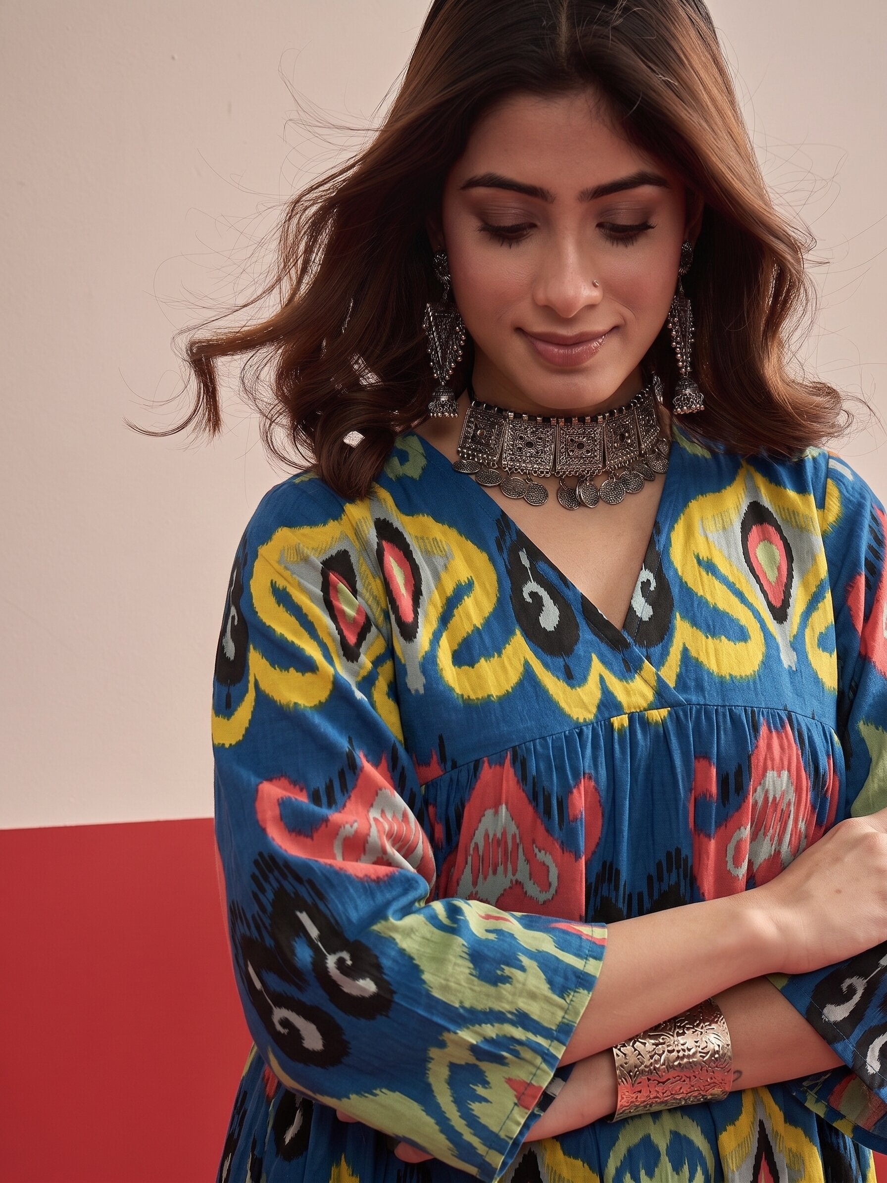 Dull Blue Ikat Kurta Pant Set