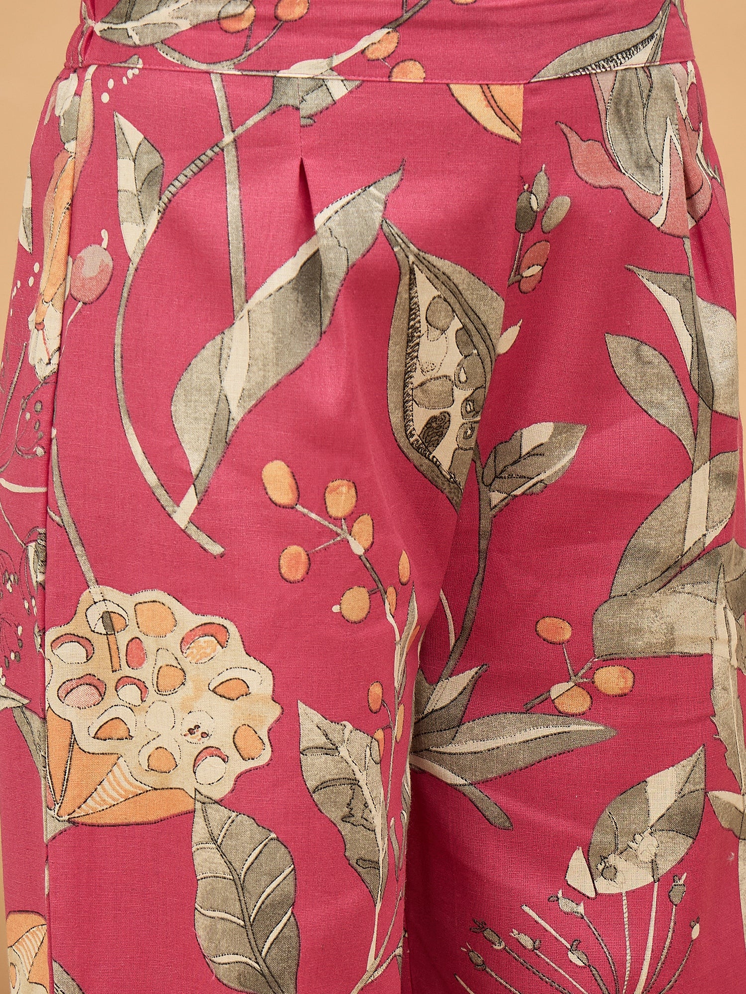 Magenta Anar Print Flared Kurta Pant Set