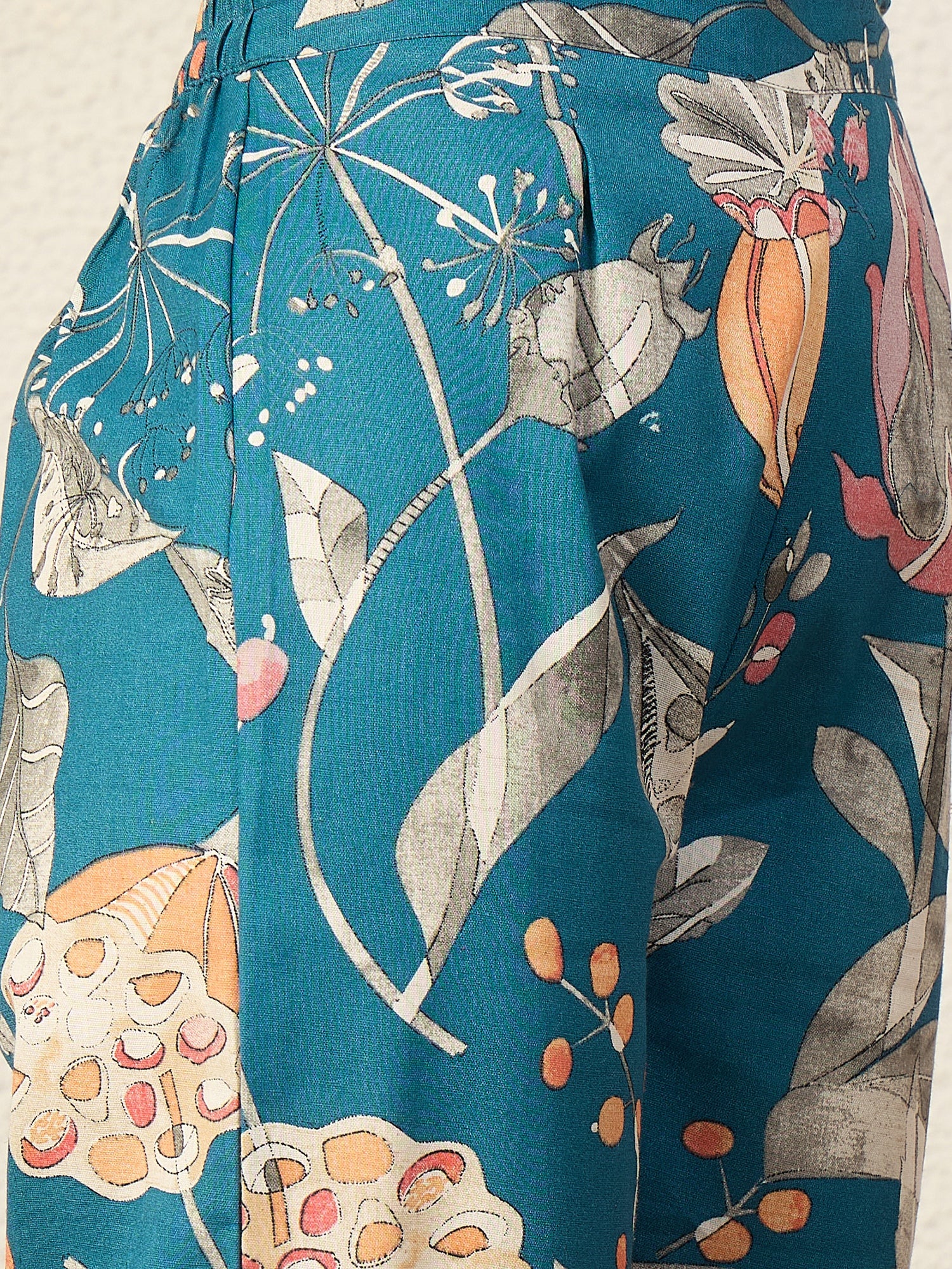 Teal Anar Print Flared Kurta Pant Set