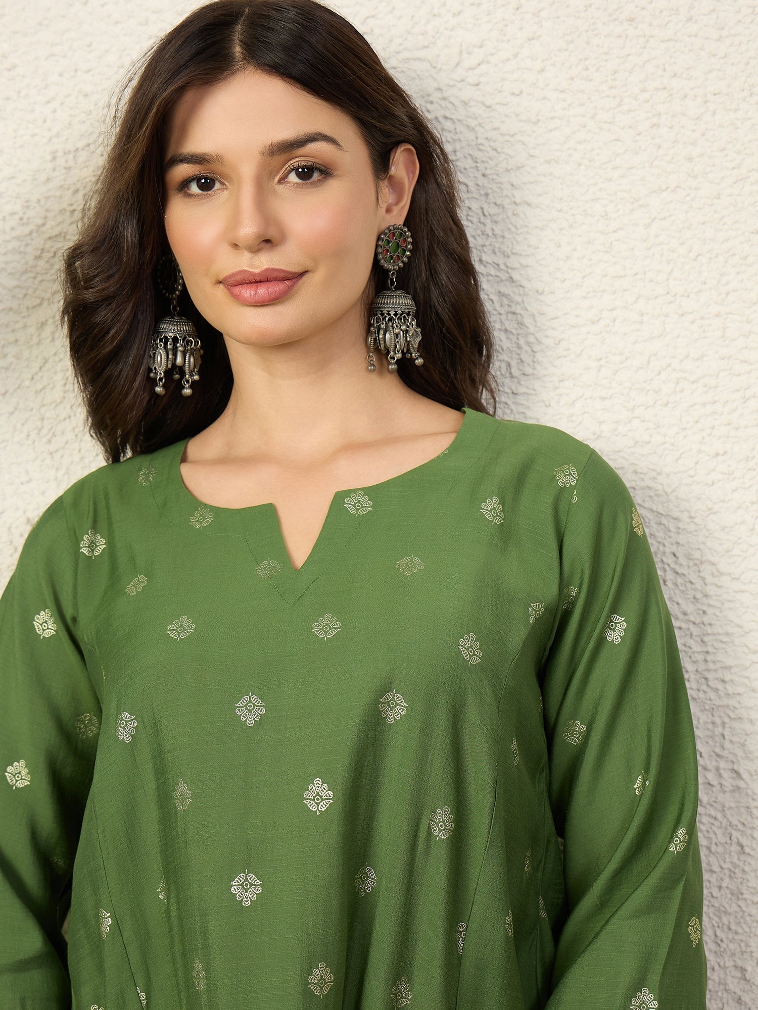 Green Foil Pplm Kurti Salwar Set (To be dispatched in 7 -10 days)