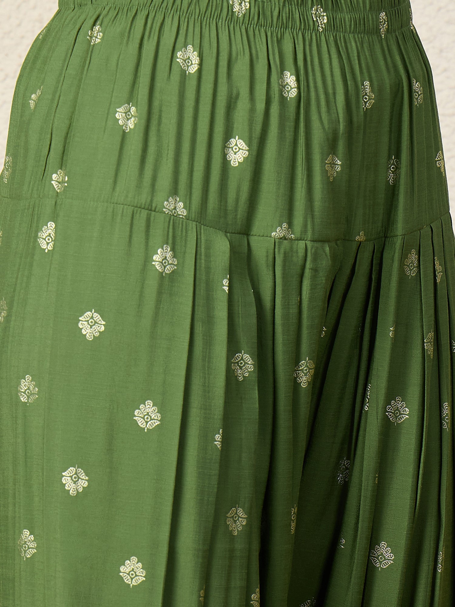 Green Foil Pplm Kurti Salwar Set (To be dispatched in 7 -10 days)