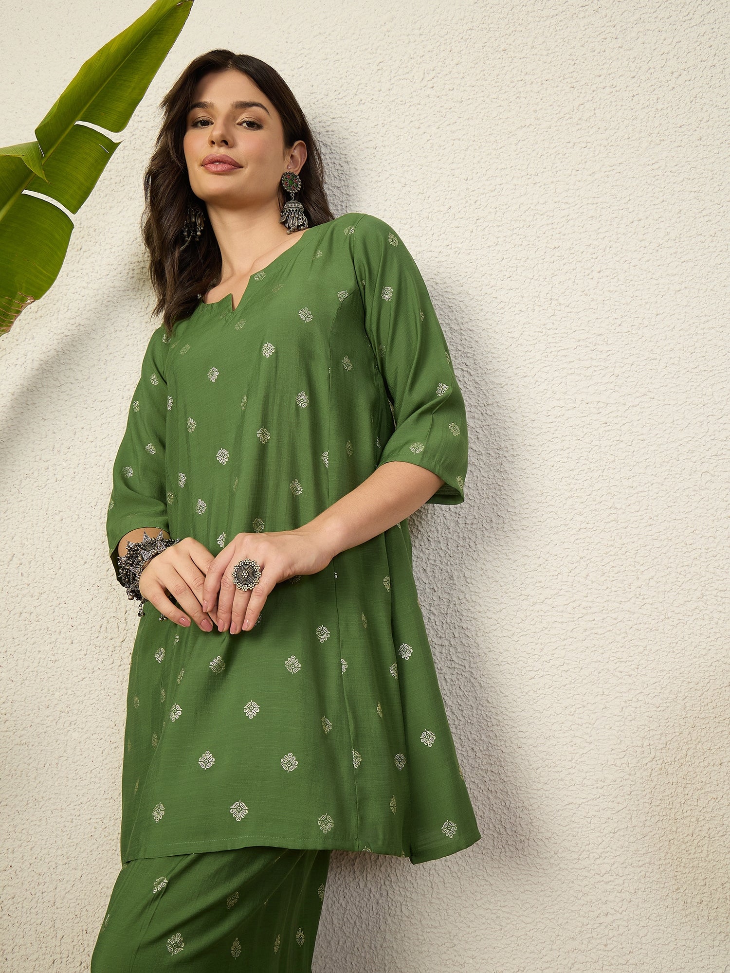 Green Foil Pplm Kurti Salwar Set (To be dispatched in 7 -10 days)
