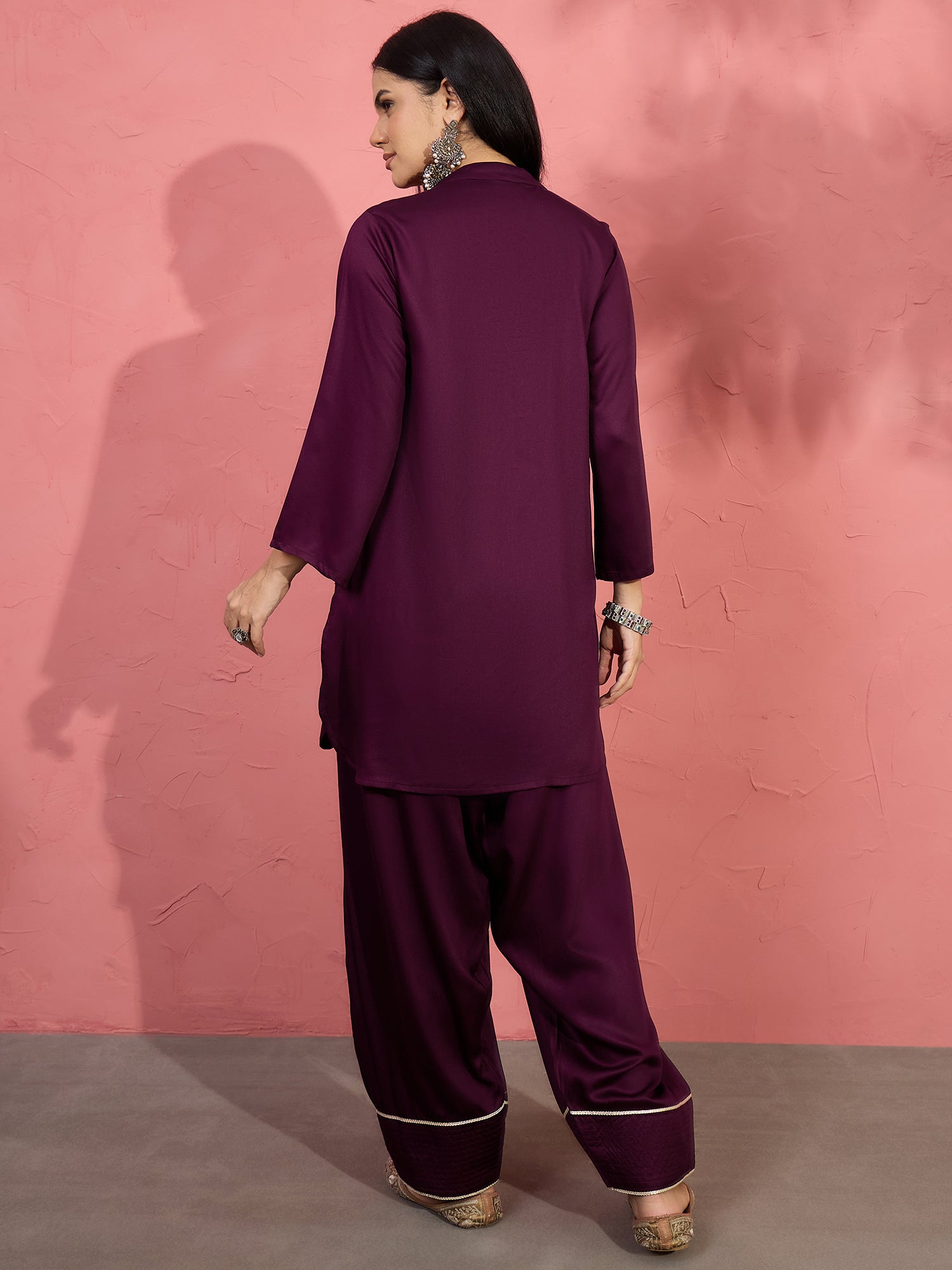 Wine Patch Work Kurta Salwar Set (To be dispatched in 7 -10 days)