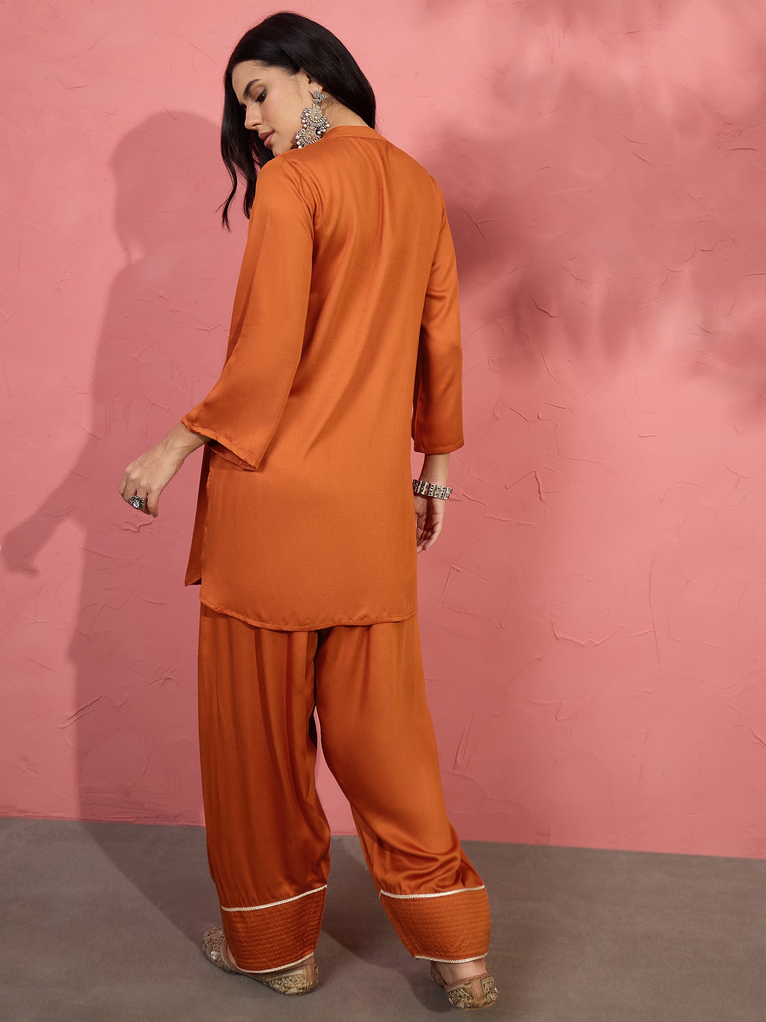 Rust Patch Work Kurta Salwar Set (To be dispatched in 7 -10 days)