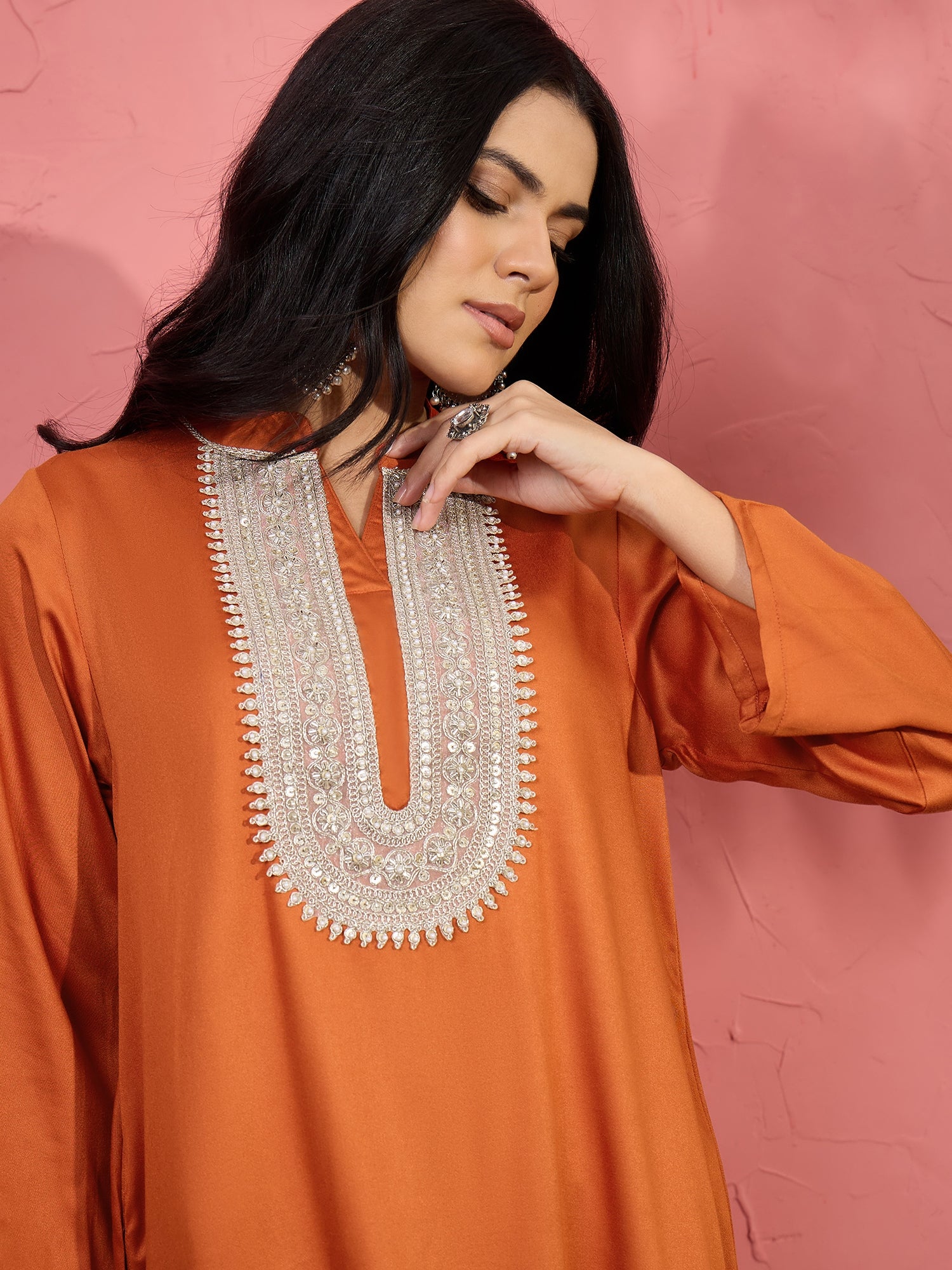 Rust Patch Work Kurta Salwar Set (To be dispatched in 7 -10 days)