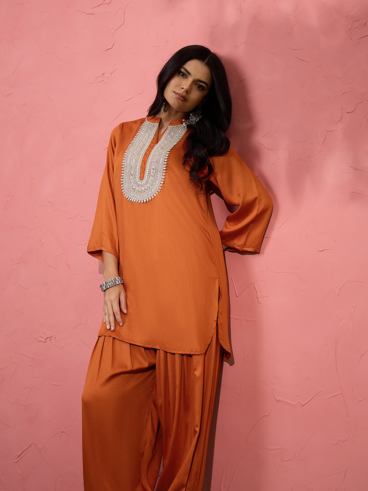 Rust Patch Work Kurta Salwar Set (To be dispatched in 7 -10 days)