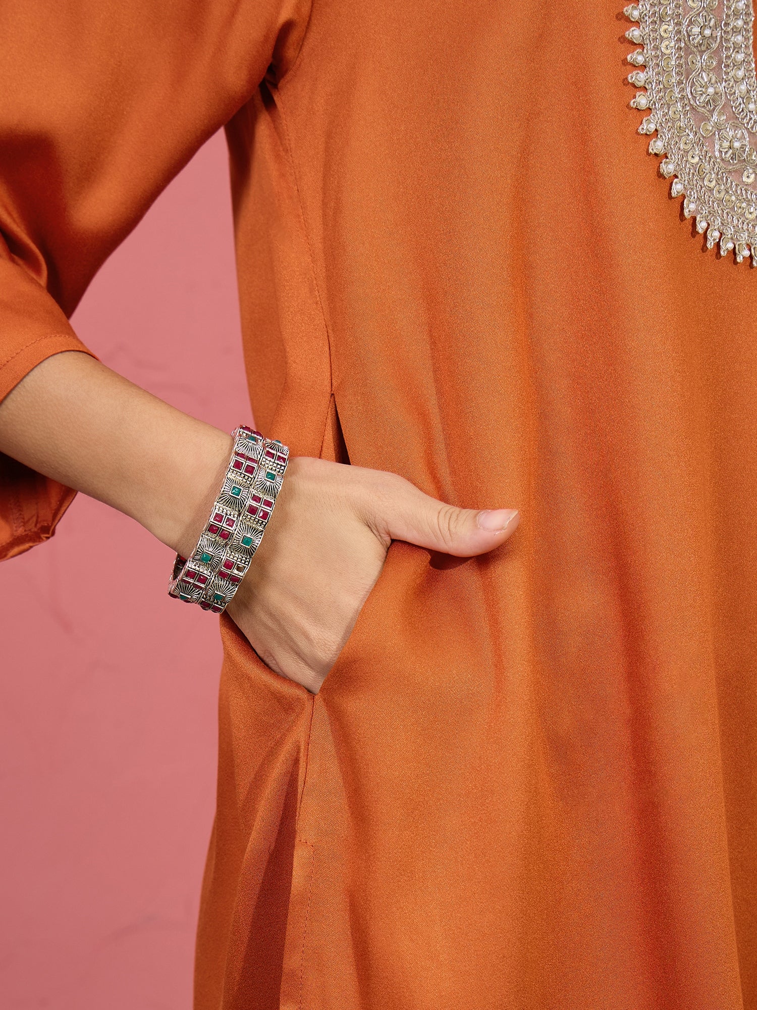 Rust Patch Work Kurta Salwar Set (To be dispatched in 7 -10 days)