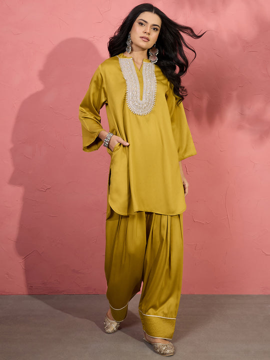 Lemon Yellow Patch Work Kurta Salwar Set (To be dispatched in 7 -10 days)