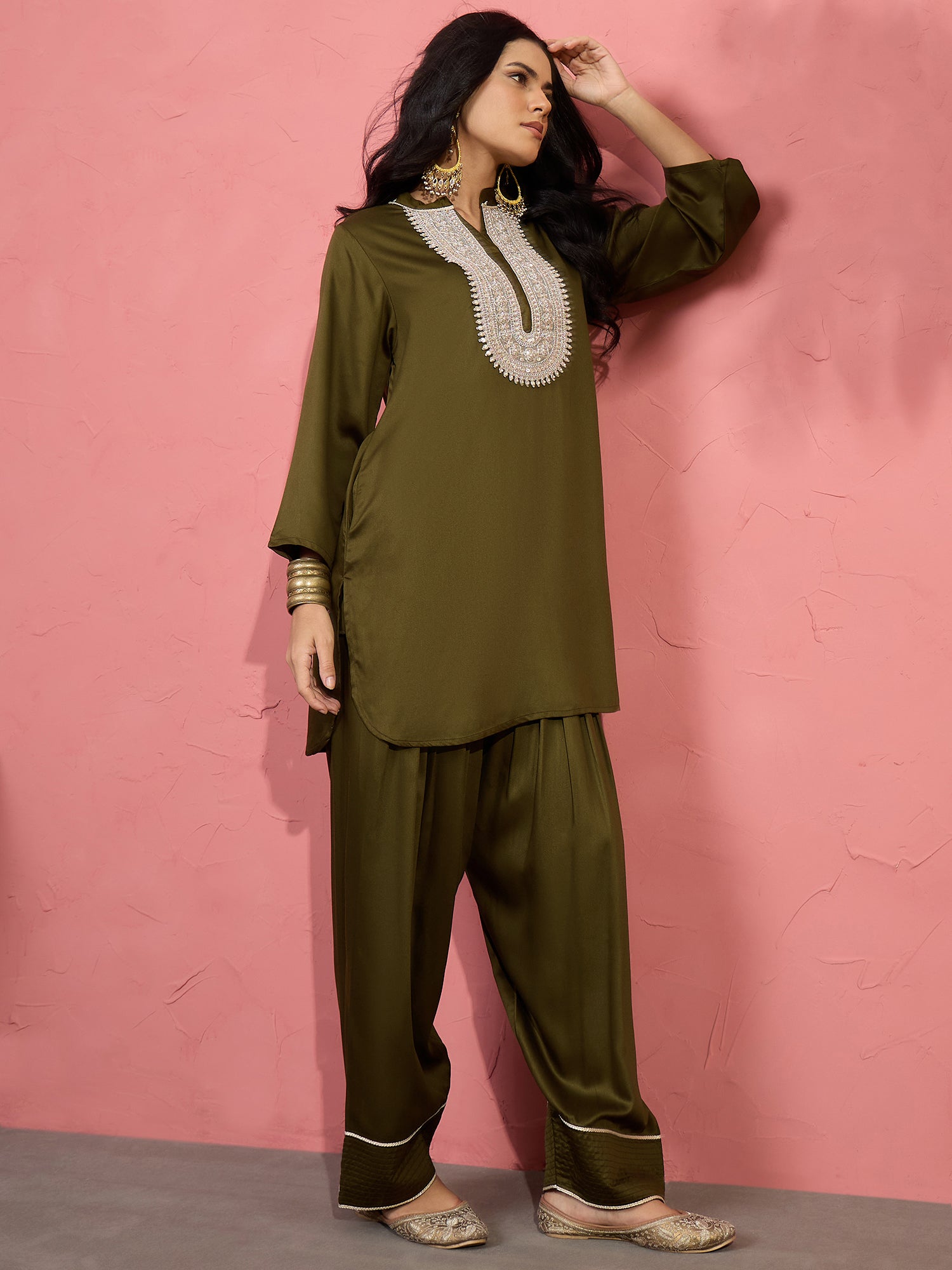 Mehandi Green Patch Work Kurta Salwar Set (To be dispatched in 7 -10 days)