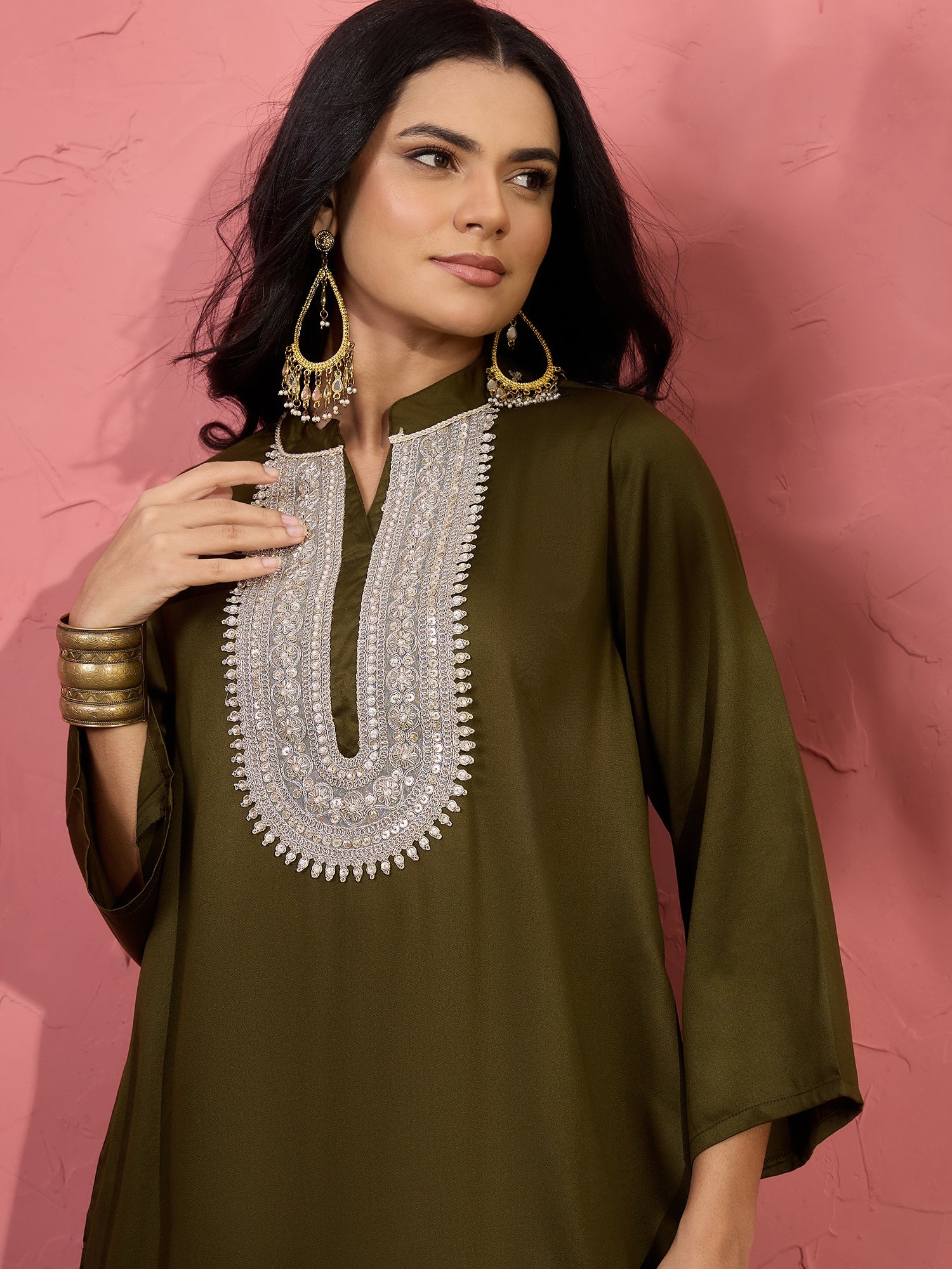 Mehandi Green Patch Work Kurta Salwar Set (To be dispatched in 7 -10 days)